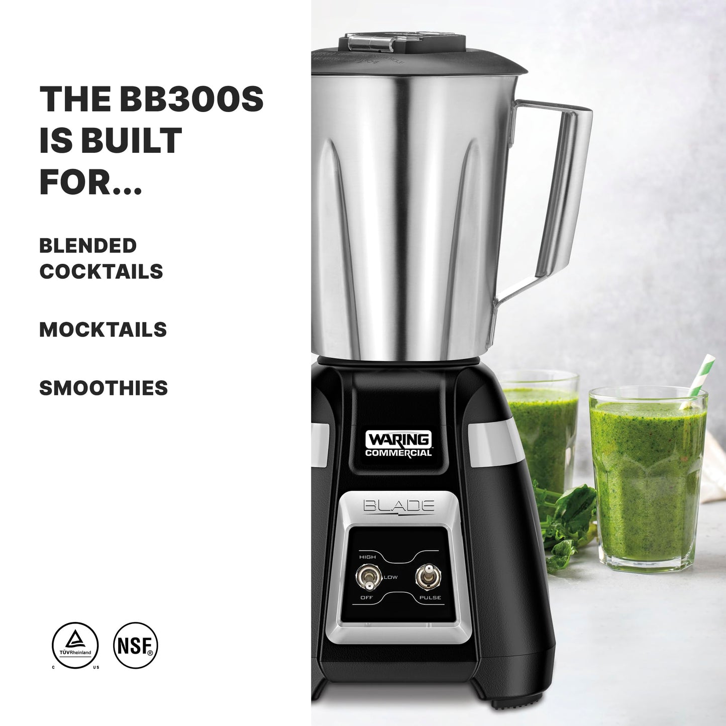 Waring Commercial BB300S 1-Hp bar Blender, Black 48 oz