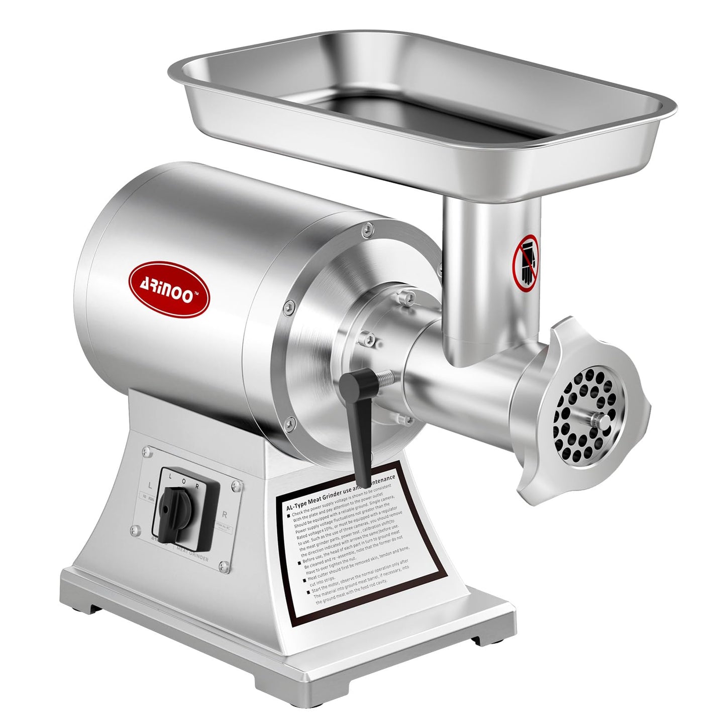 ARINOO Commercial Meat Grinder #8C, 0.6HP Heavy Duty Stainless Steel Industrial Meat Mincer w/2 Blades & Meat Pusher,Electric Meat Grinders for large batches home butchering, or small farm processing
