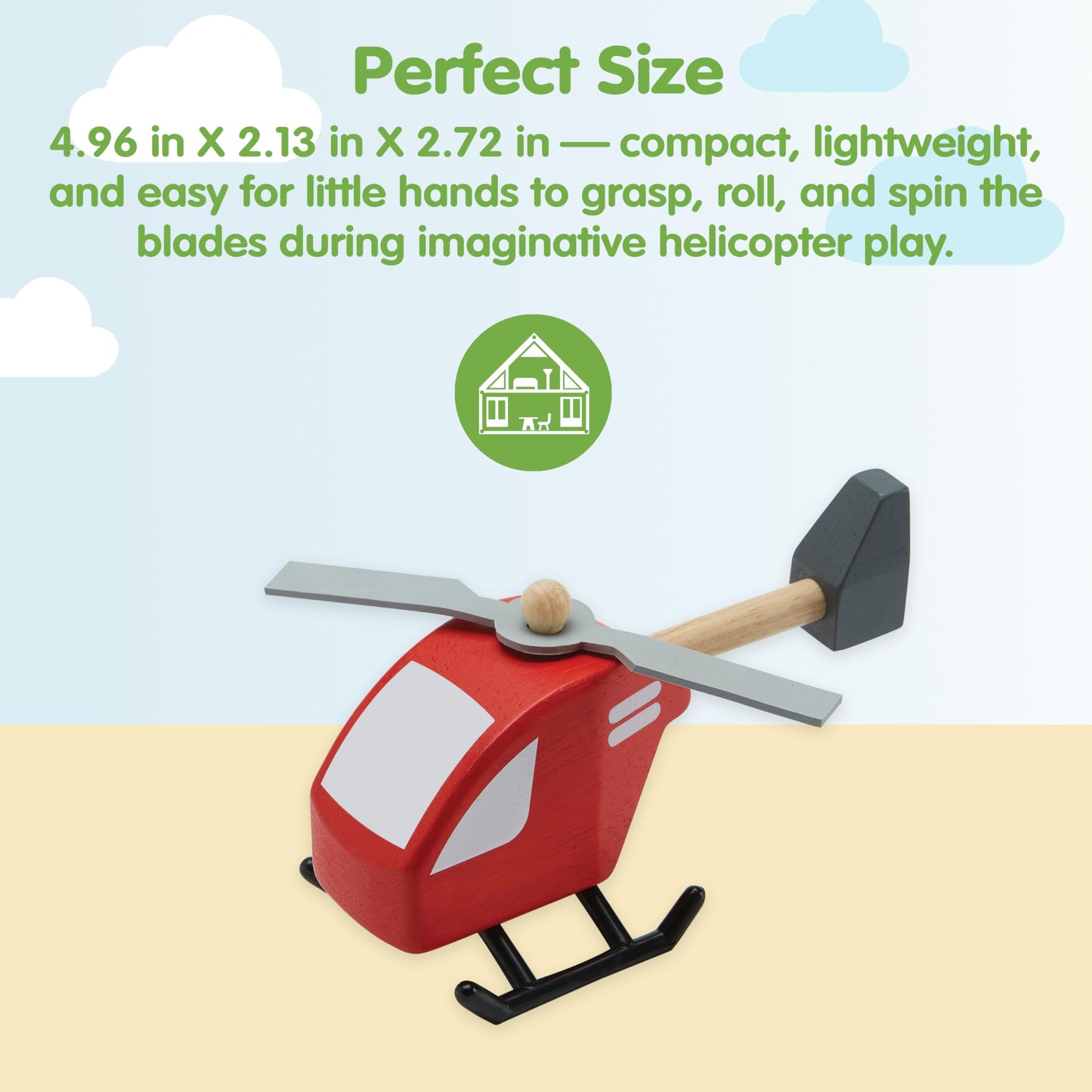 PlanToys® Wooden Helicopter Toy | Montessori Imaginative Play, Cause and Effect and Fine Motor Skill Development Activity | Eco Friendly Toy for Indoor and Outdoor Play