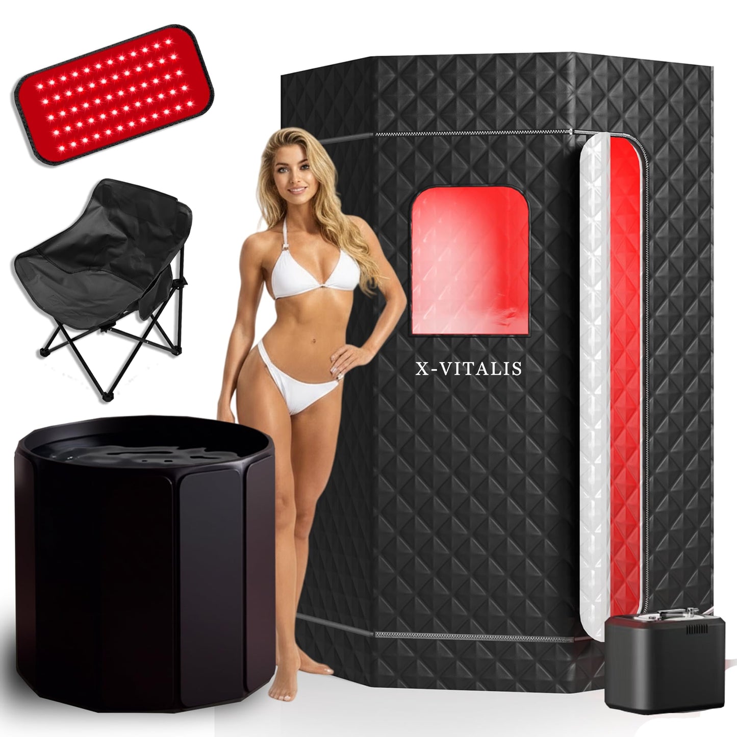 Upgraded Steam Sauna Portable with Red Light Therapy with Ice Bath Tub for Home Personal Home Spa Contrast Therapy (Black)