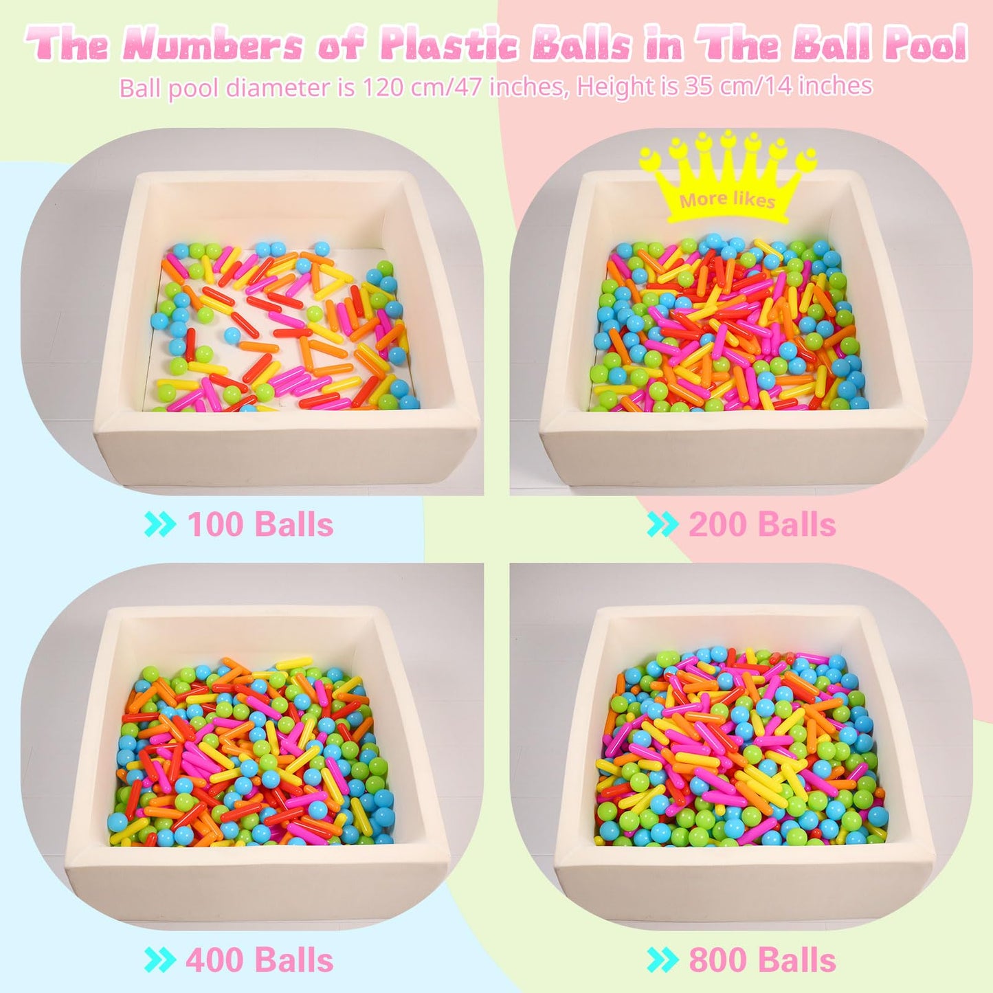 Heopeis Ball Pit Balls and Strips for Ball Pits, 50pcs Cute Plastic Star Toy Balls for Kids, Baby Toddler 1-3 Birthday, Bounce House, Play Tent, Baby Pool Water Toys, Party (Rainbow)