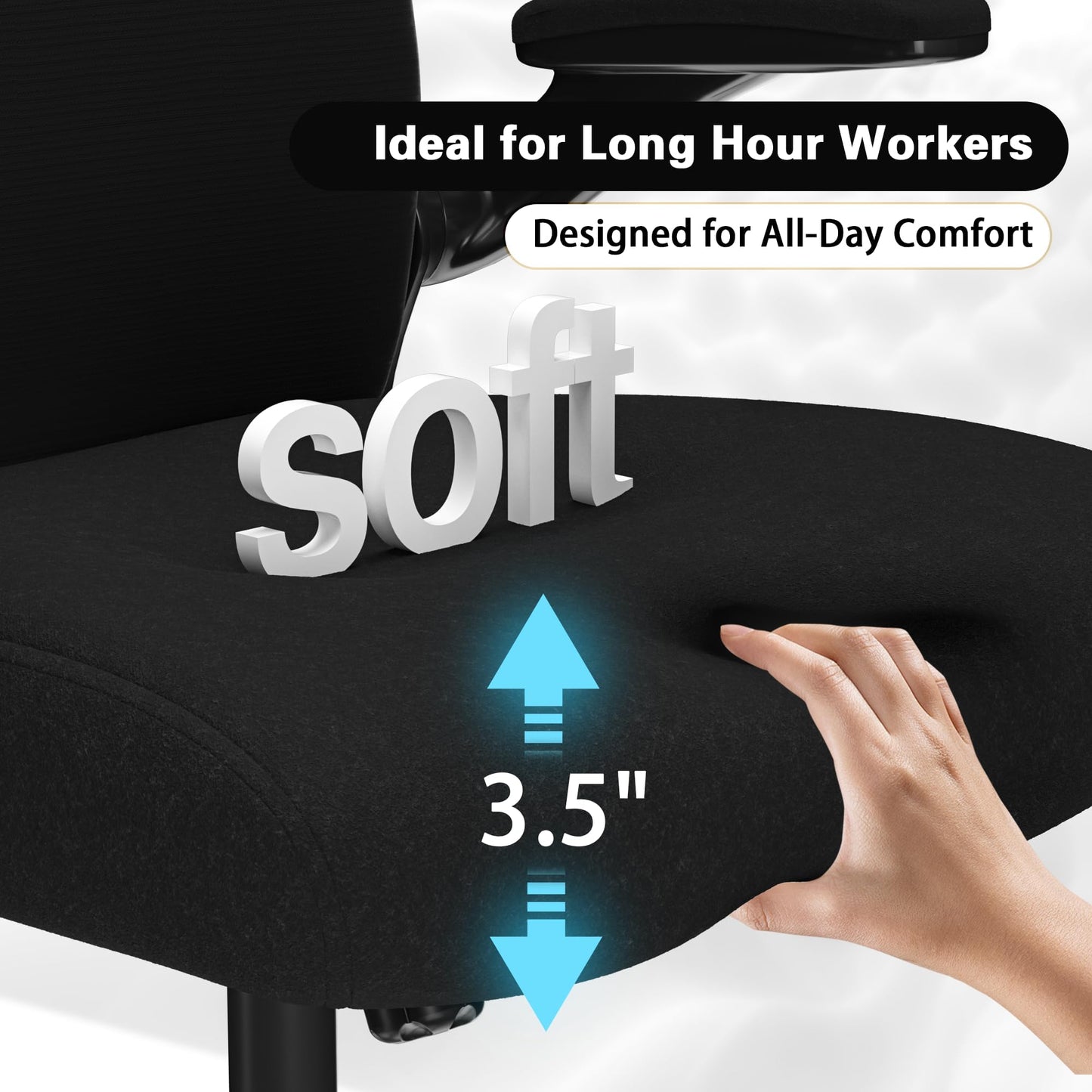 CASASIO Office Chair for Back & Neck Pain Relief, Virgin Foam Seat, 2D Adjustable Lumbar & 3D Headrest, Flip-Up Armrests, Tilt & Rock for Relaxation, Black/Carbon Fiber