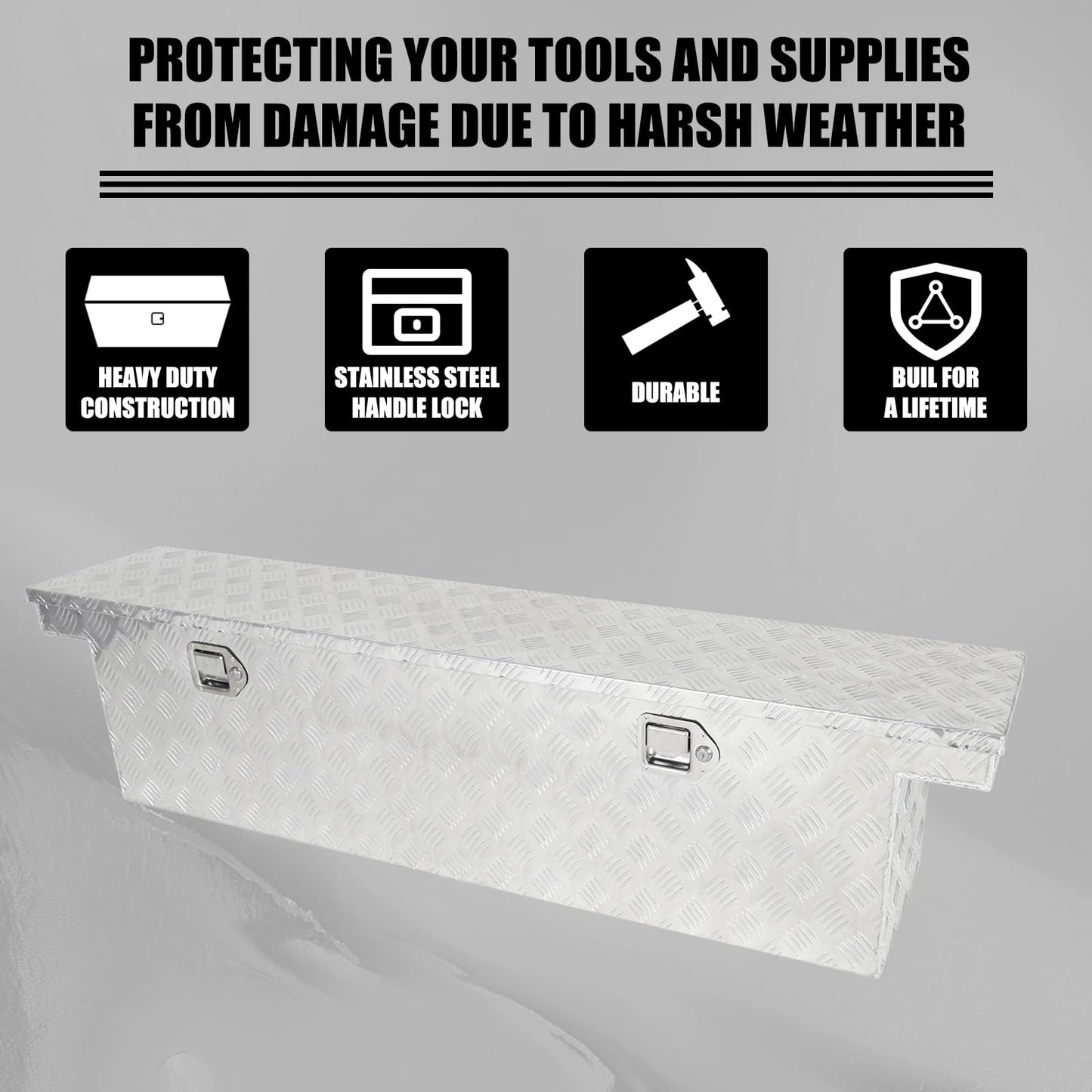 Eivojor 60" Heavy Duty Aluminum Stripes Plated Tool Box Pick Up Truck Bed RV Trailer Toolbox Storage Organizer with Locks and Keys,60"x 12"x 14"-Silver