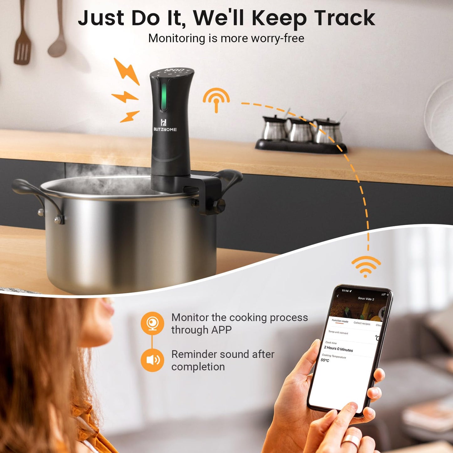 BLITZHOME Sous Vide Machine & Vacuum Sealer & 30 Pcs Kit Bundle: WiFi Enabled Sous Vide Cooker and 6 Easy Modes Sealer with Built in Cutter, 30Pcs Bags,1 Roll, 1 Vacuum Pump, 5 Air Valves, 5 Sealing
