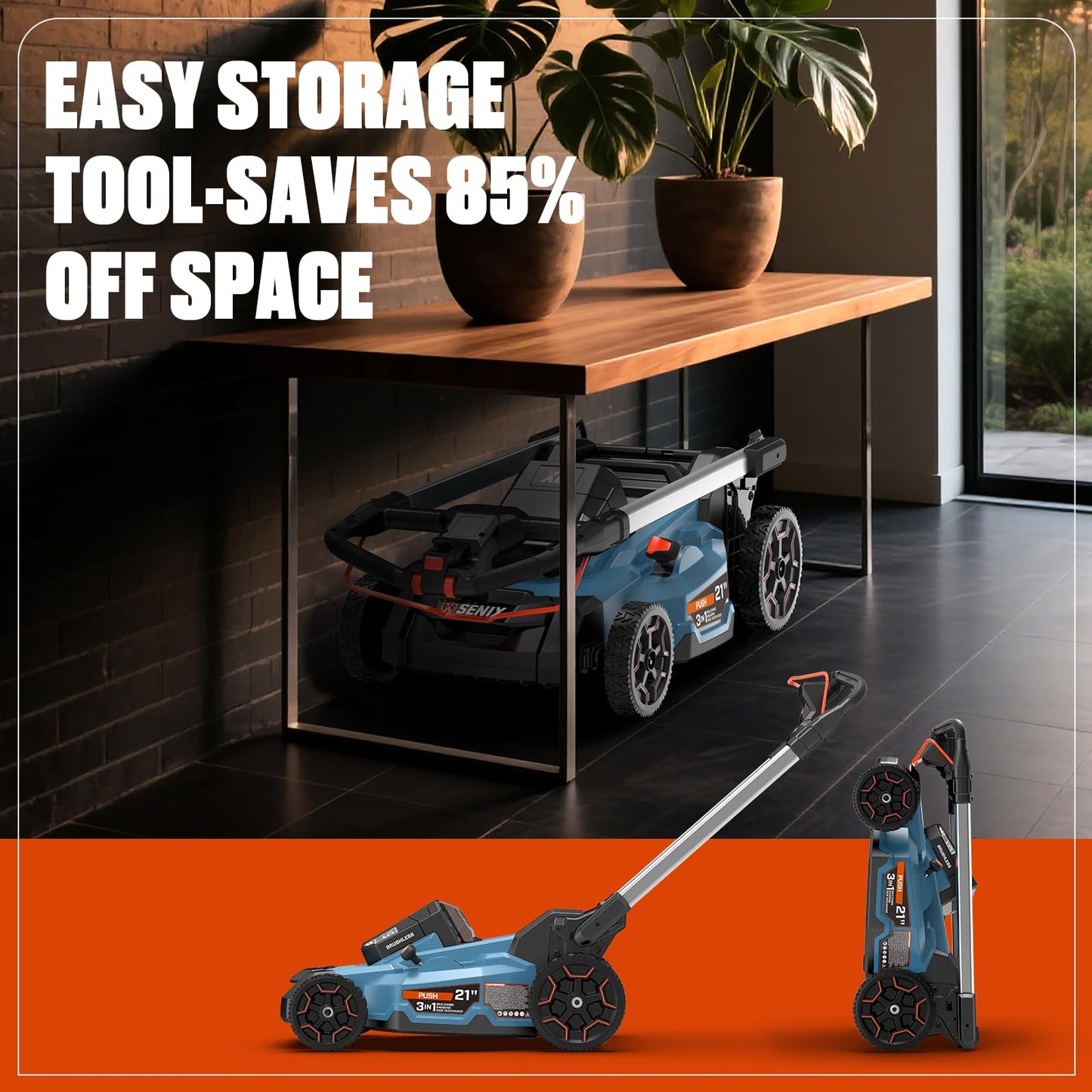 SENIX X6 60 Volt Max* 21-Inch 3-in-1 Cordless Push Lawn Mower, with Bagging, Mulching, and Side Discharge, Height Adjustment, Smart Display, 6Ah Lithium-ion Battery & Charger Included (LPPX6-H)