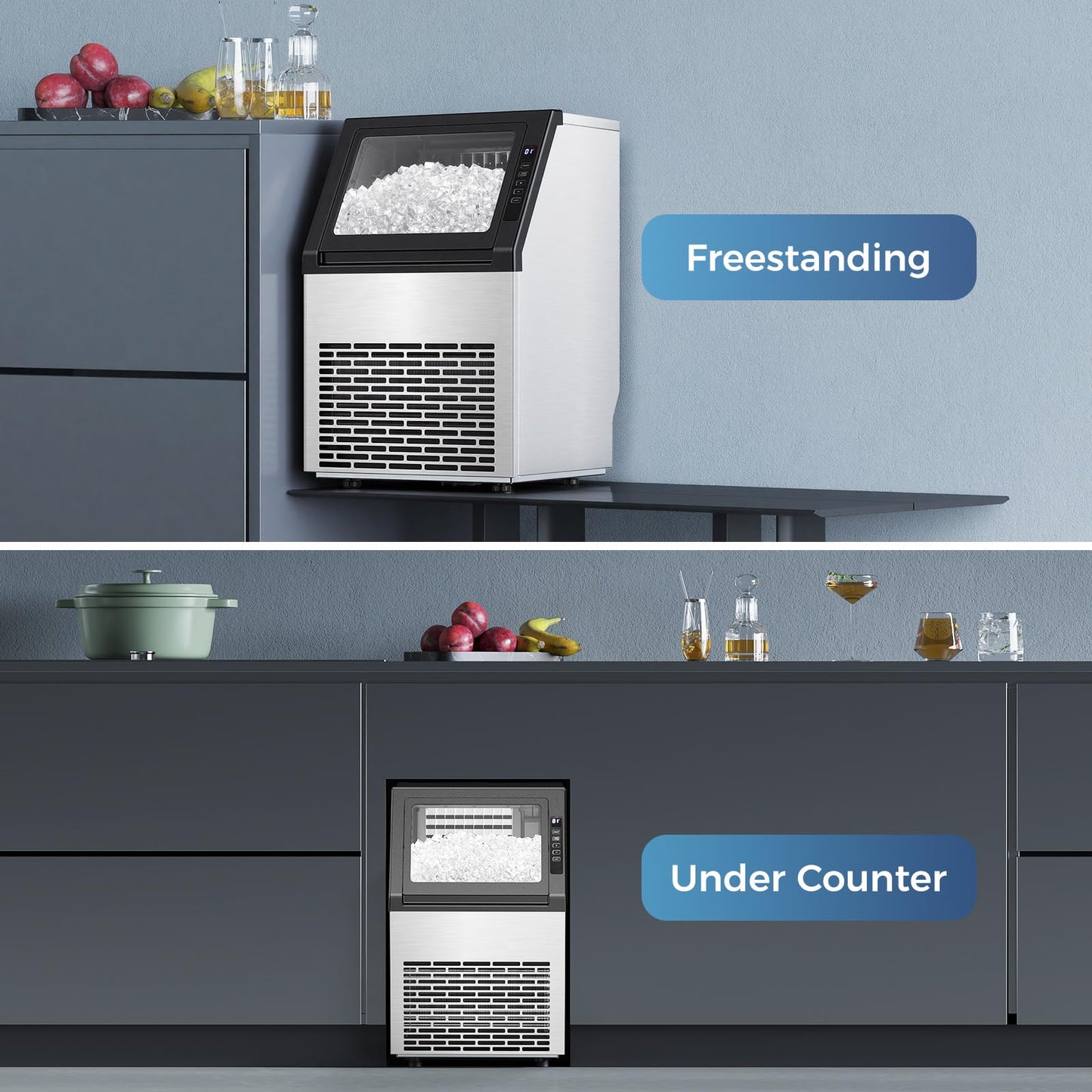 Commercial Ice Maker Machine, 80Lbs/24H Undercounter ice Machine with 28Lbs Ice Storage Capacity, Auto Self-Cleaning, Stainless Steel Freestanding Ice Maker for Home/Bar/Restaurant/Outdoor