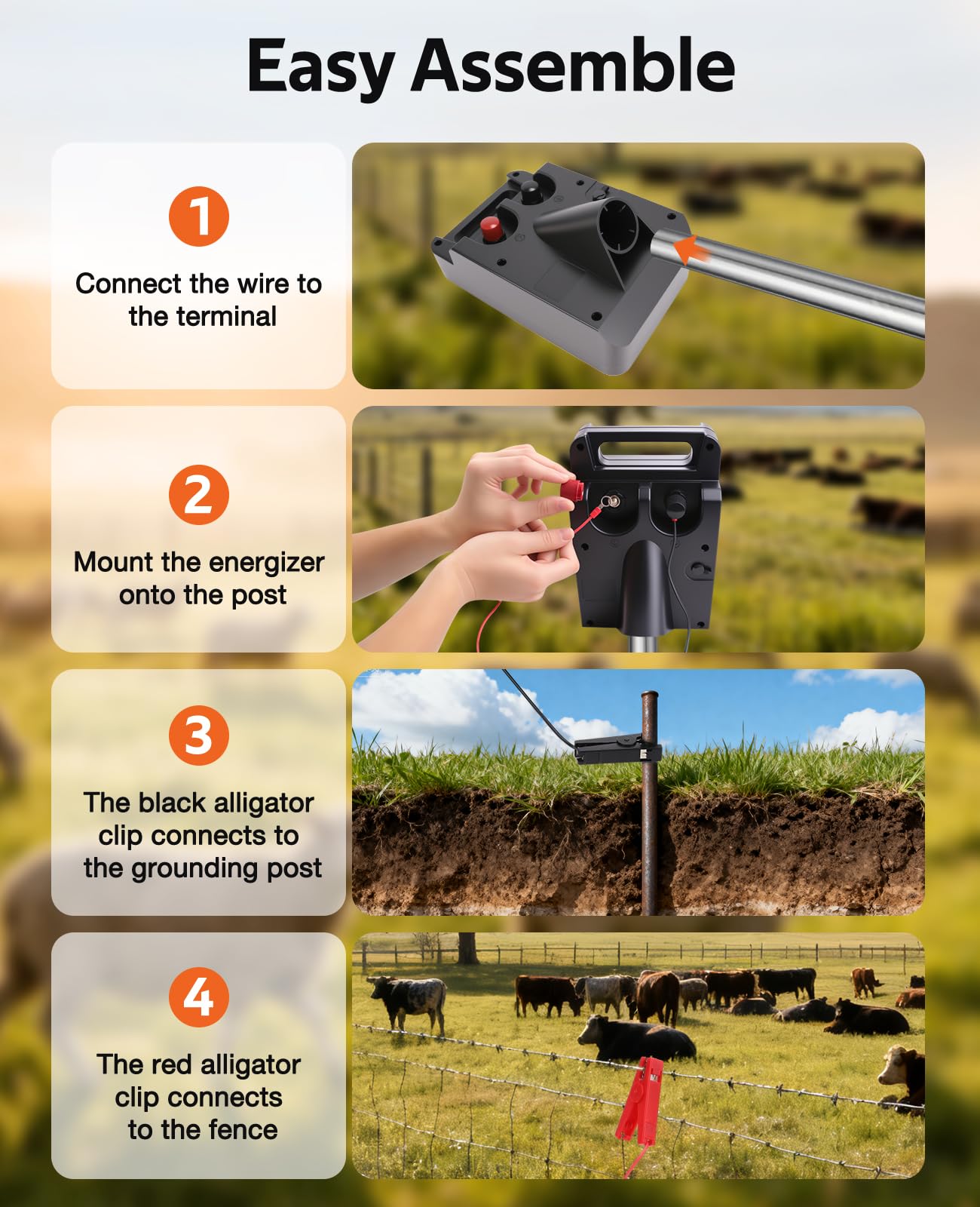 10 Miles Solar Electric Fence Charger: 0.20J Portable Energizer with Rechargeable Solar Panel for Livestock, Predator Protection, Solar Fence Charger with Day or Night Mode, Easy Installation
