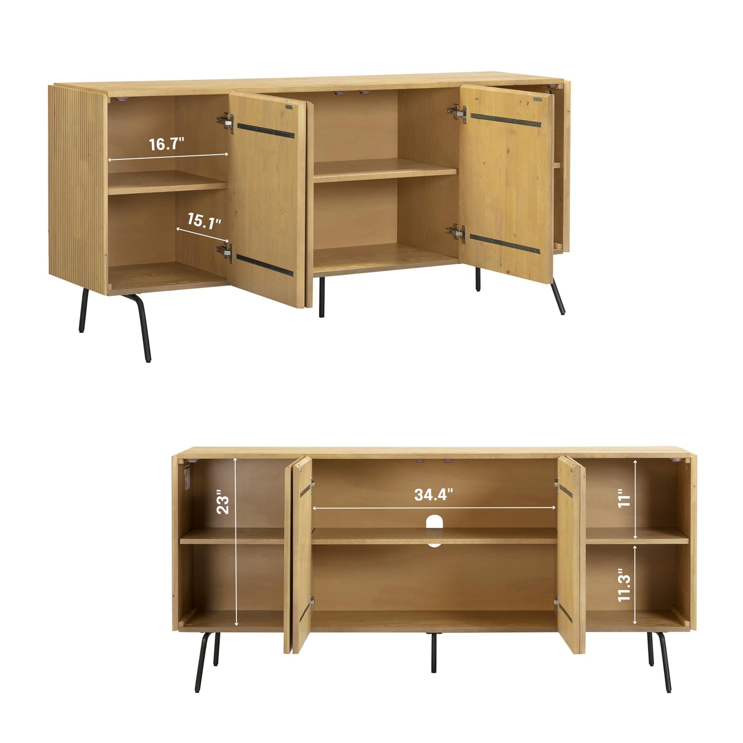 NTC Veil Modern Sideboard with 4 Doors, Buffet Cabinet with Vertical Groove Design and Metal Legs, Storage Cabinet for Living Room, and Hallway, Effortless Assembly, Sand