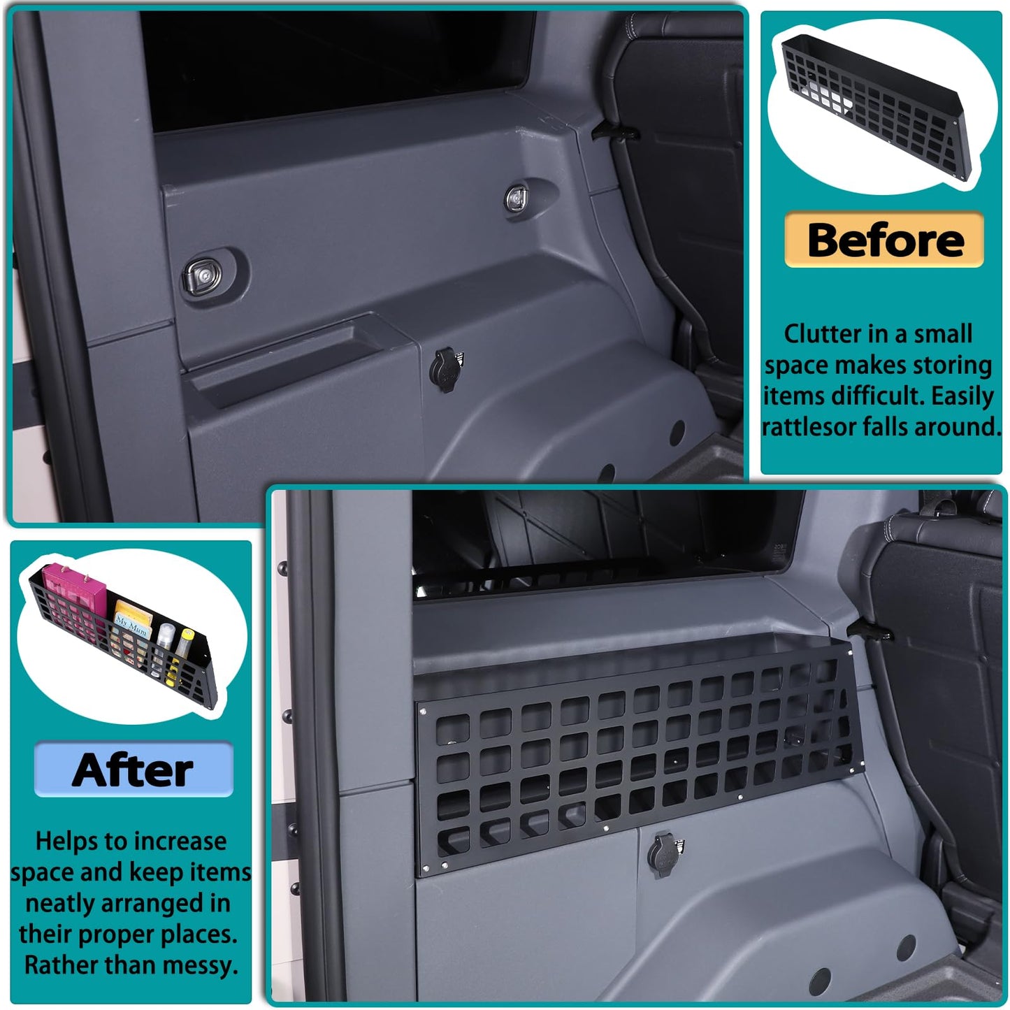 Hudiriy Car Trunk Storage Panel Compatible with Ineos Grenadier 2020-2026 Retrofit of The Storage Bracket on The Side of The Trunk，Trunk Side Fence Storage Tray Bracket Accessories (left)