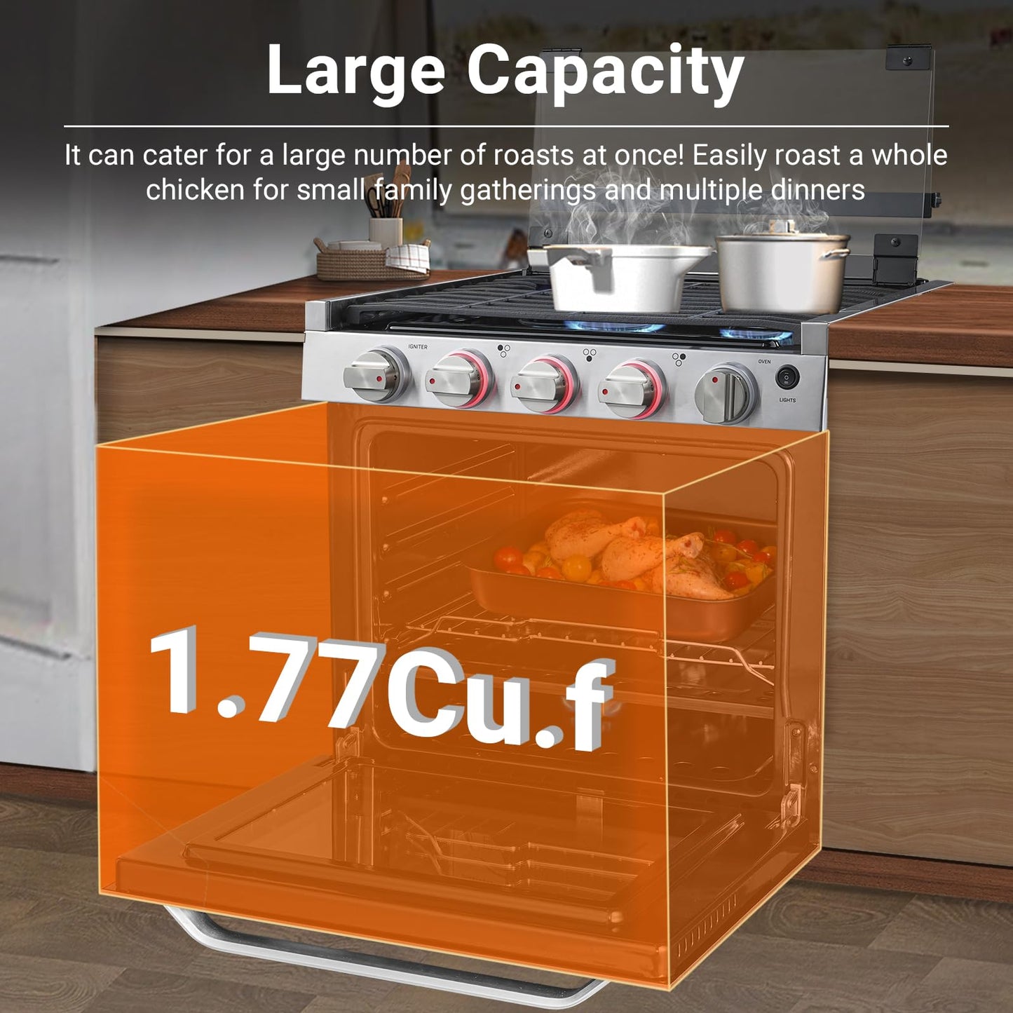 AMZCHEF RV Gas Range Stove 12V. Range Oven for RV Use with 3 Burners,Gas Oven, 28,100BTU, Open Flame Configuration, Knob work indicator, Heavy Duty Cast Iron Grates (Large 21 inch)