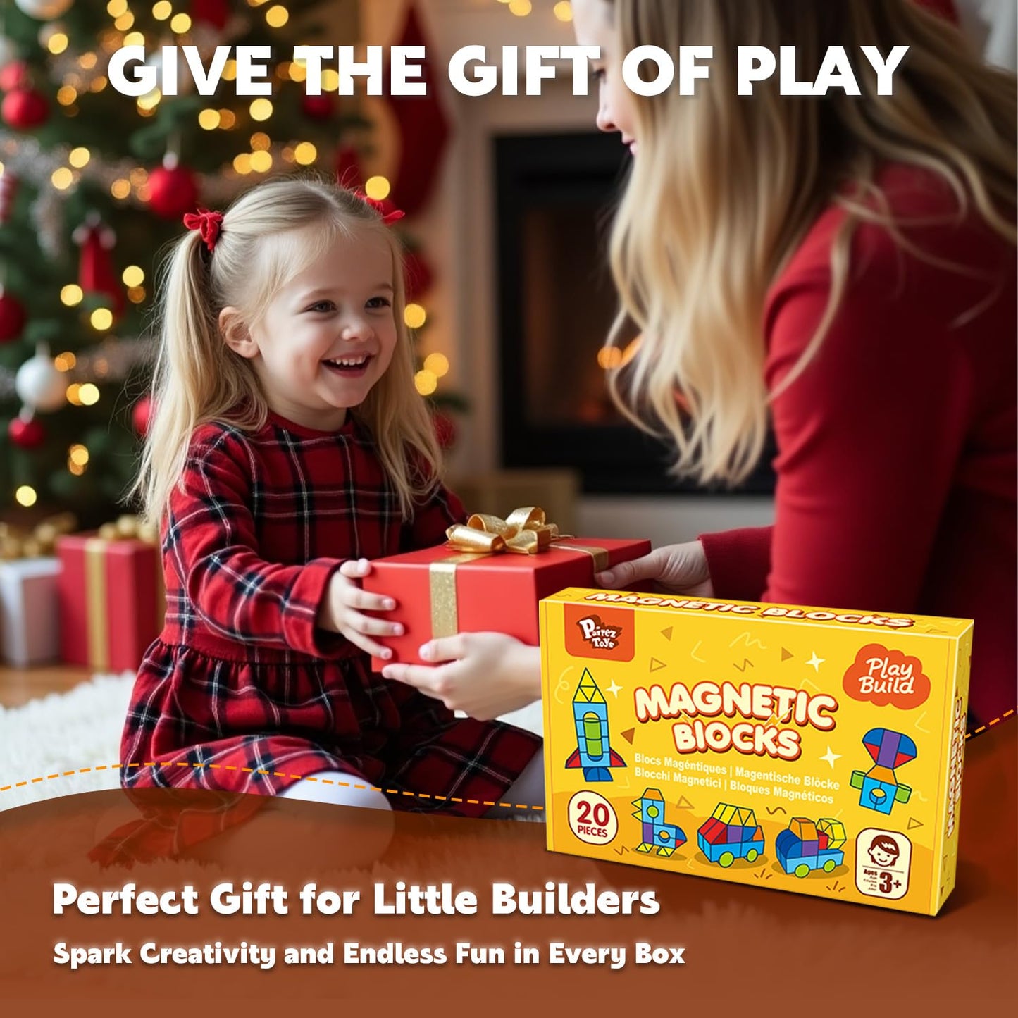 Pairez Toys Multi-Shape Magnetic Blocks, Large Stacking & Building Blocks Set, Preschool Educational Sensory Magnet Toys for Kids Ages 3-5 Year Old Boys & Girls Toddlers(20pcs)