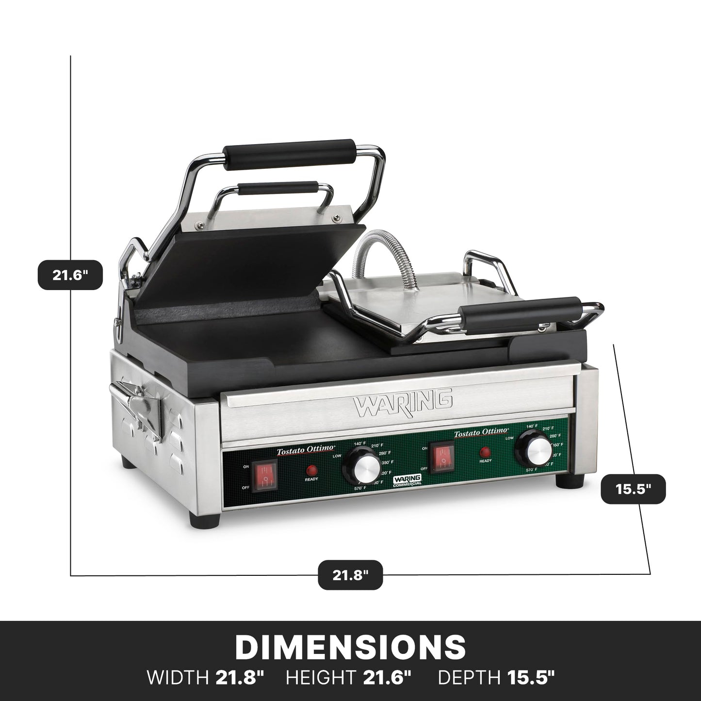 Waring Commercial Tostato Ottimo Dual Flat Toasting Grill 240V (17" x 9.25" cooking surface)