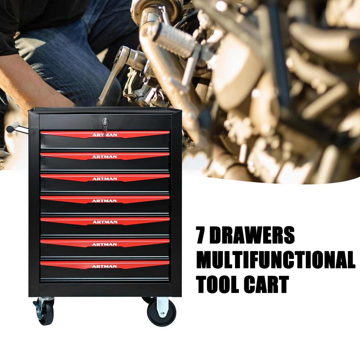 nifoti 7 Drawers Tool Cart on Wheels, Multifunctional Rolling Tool Storage Chest, Drawers Rolling Trolley Organizer Tool Box for Warehouse, Garage, Workshop, Repair Shop (7 Drawers-30.5"H)