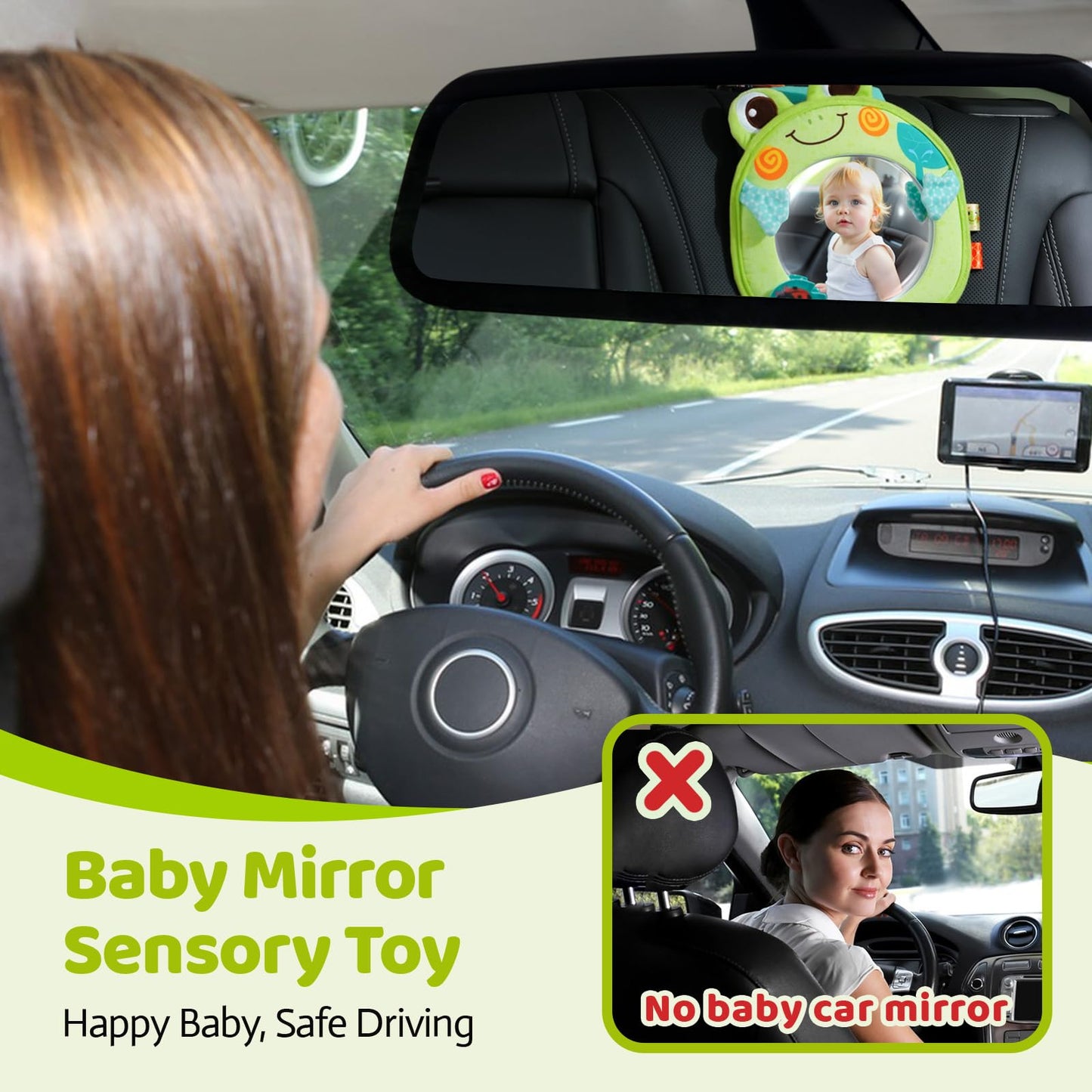 Jollybaby Car Seat Crib Stroller Play Gym Hanging Toy for Baby 0-3-6-12 Months, Tummy Time Mirror Toys Gifts for Newborn Infants, Carseat Travel Toy for Road Trip - Frog