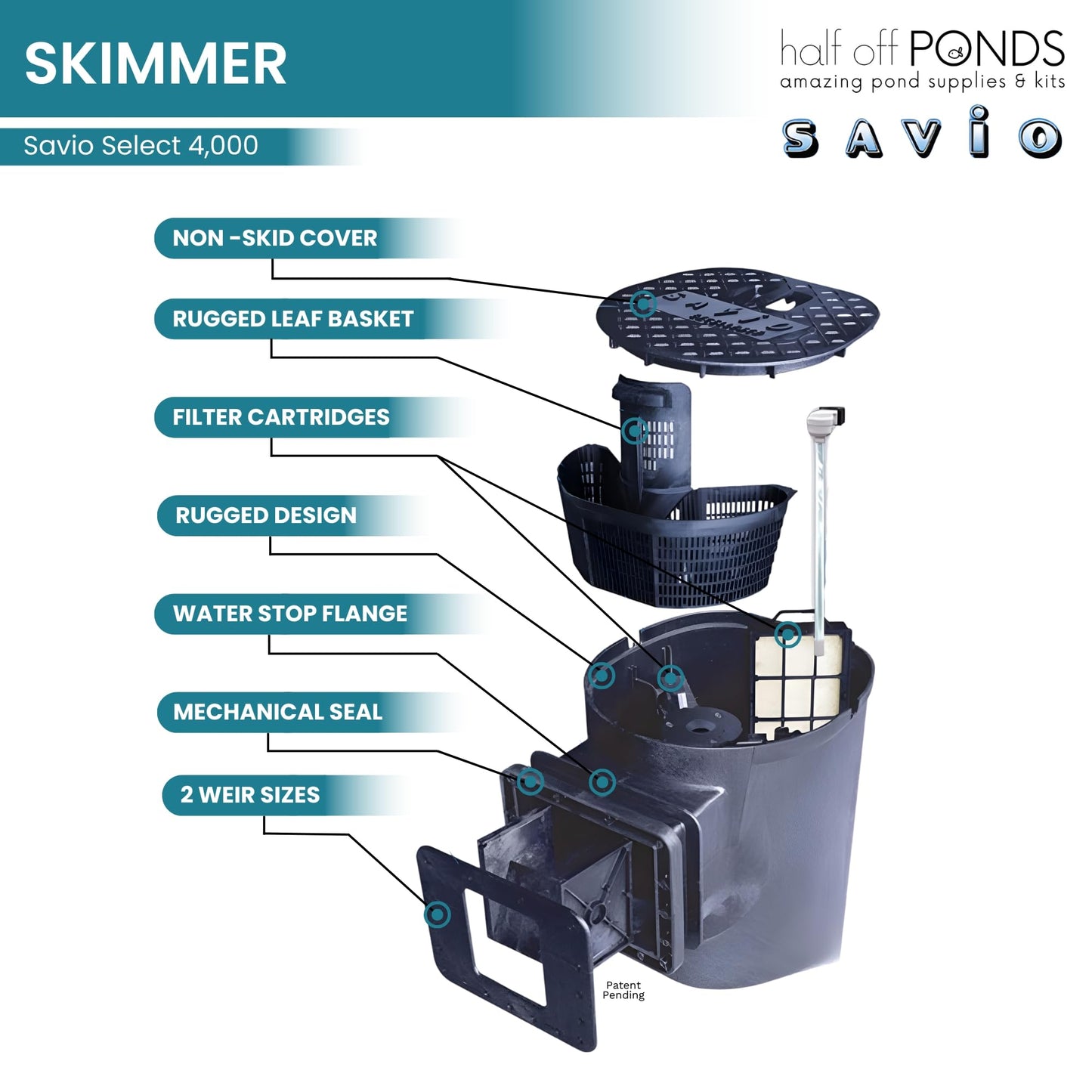 HALF OFF PONDS Savio Select 4,000 GPH Submersible Pump Pond Kit with 20' x 20' EPDM Rubber Pond Liner for Water Garden & Koi Pond