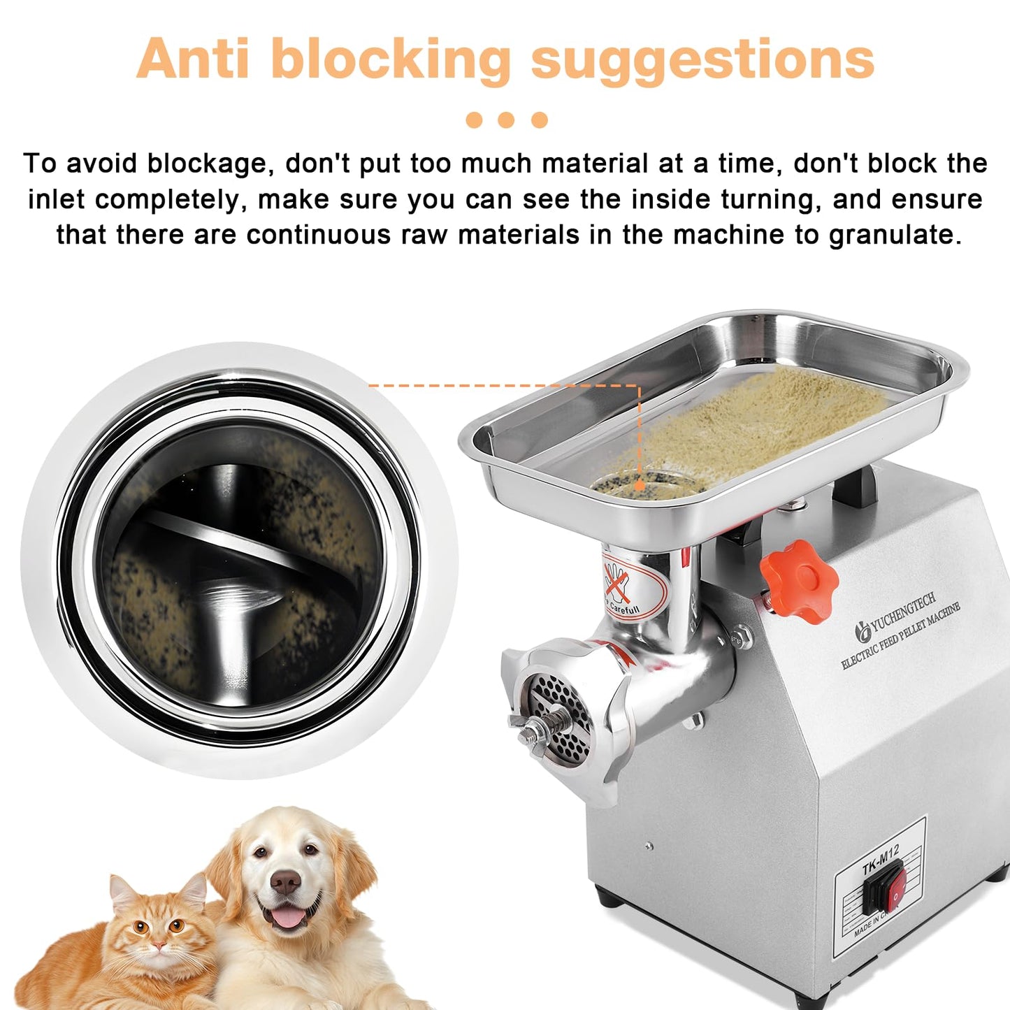 YUCHENGTECH Comercial Electric Animal Feed Pellet Machine Pet Food Pellet Machine 1500W for Commercial Mass Production Dog Cat Bird Feed with 3mm/5mm/7mm Molds 110V