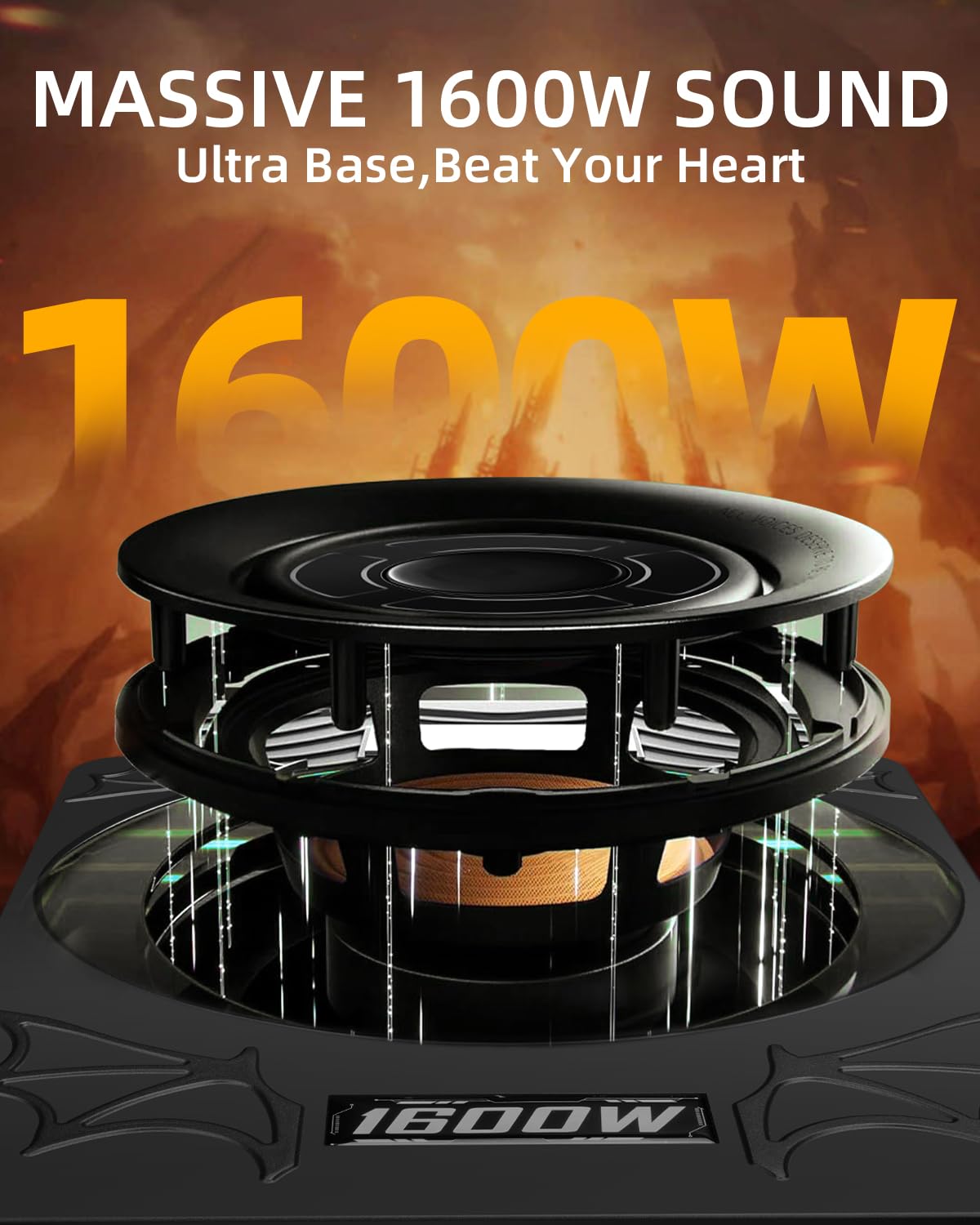 SUBPULSIX 1600W Slim UnderSeat Subwoofer and Amp Package, Powered Car Subwoofer with Built-in Amp, Cast Aluminum Underseat Subwoofer with RGB Ambient Light Switch, Deep Subsonic Bass for Car/Truck/SUV