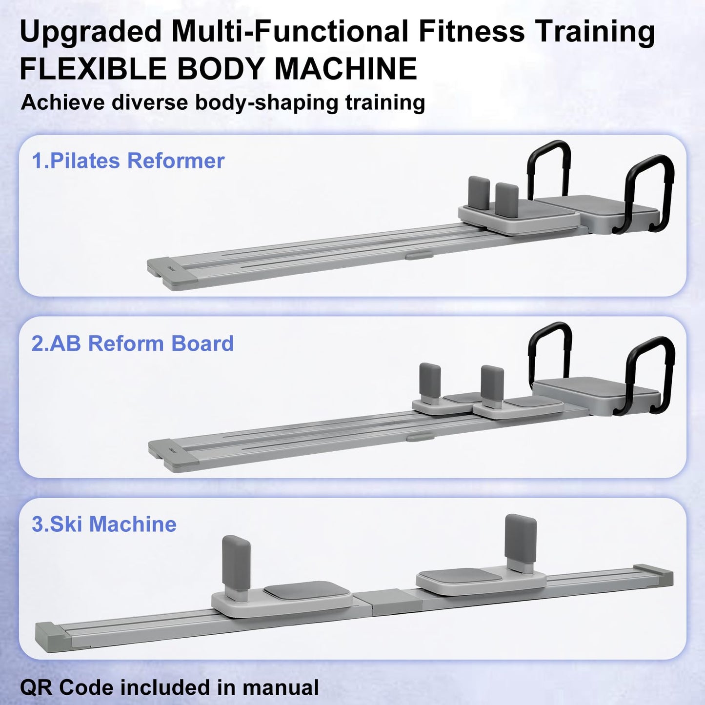 Pilates Reformer -Pilates Board with 66.9'' Extended Track Portable Multifunctional Abdominal Pilates Ski Machine for Home Workout Equipment, Pilates Machine