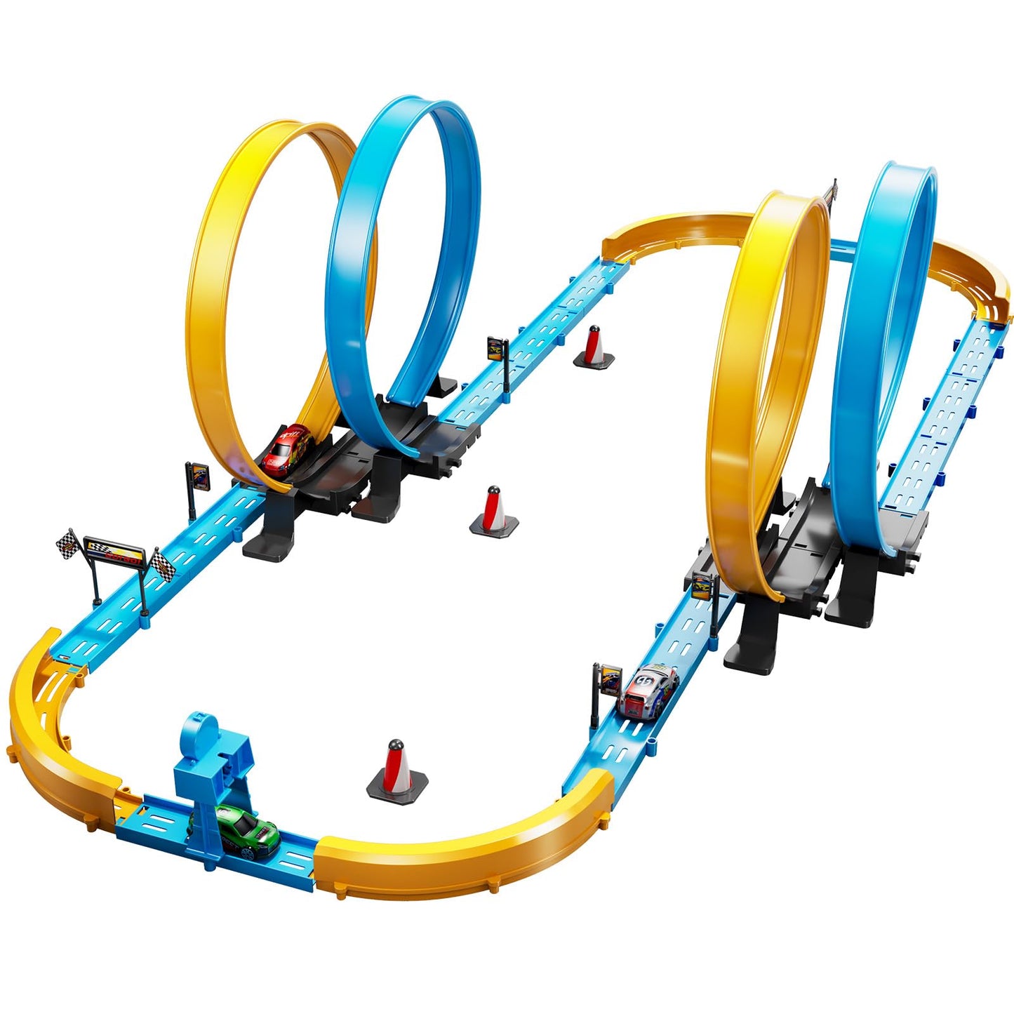 LILYBUDS Toy Car Race Track Set for Boys Kids Age 3-5 4-7, Race Tracks with 4 Crash Zones and 1:64 Scale High-Speed Slot Cars, Christmas Halloween Birthday Gifts Toys for Toddlers Boys 4-8 8-12 Years