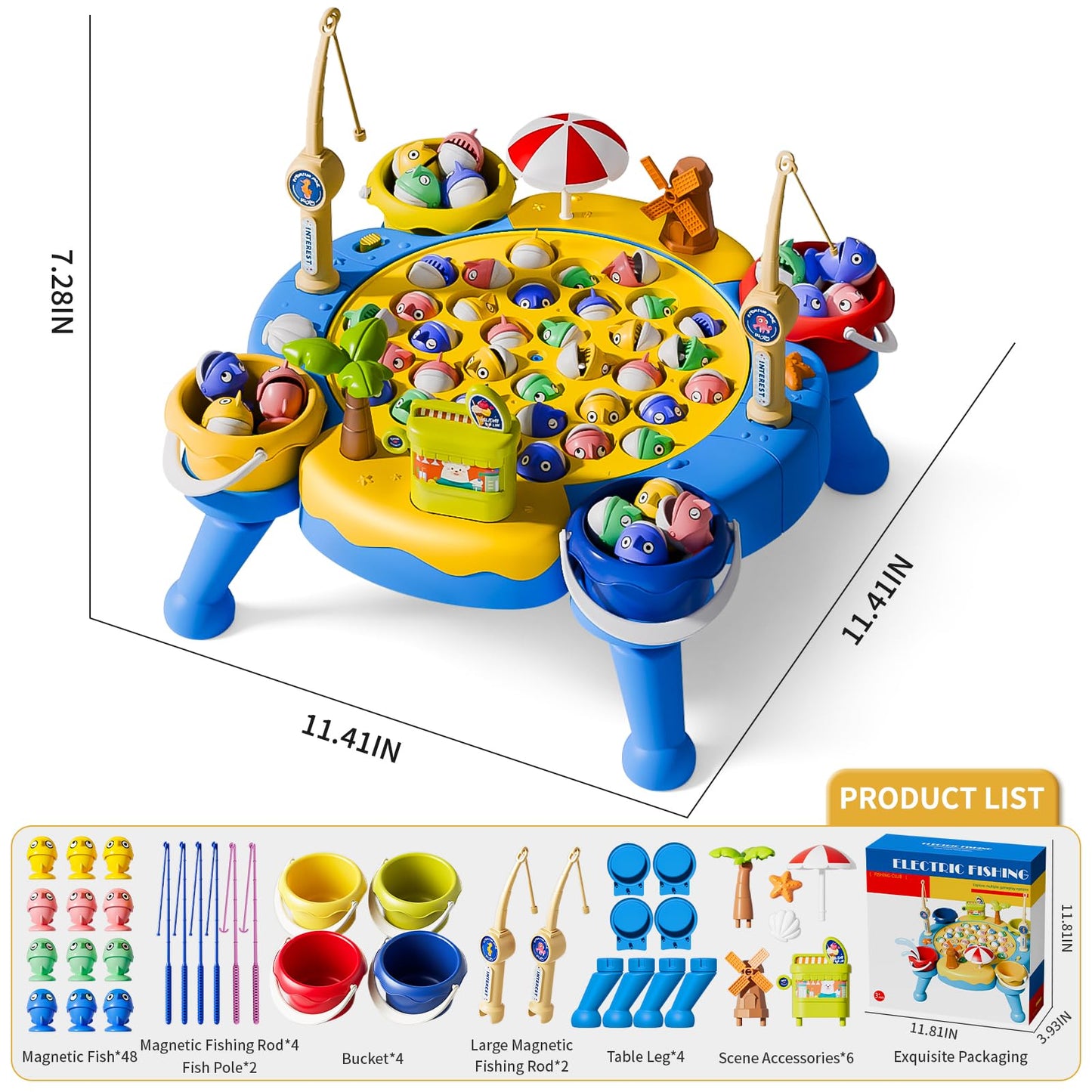 ORANGE OCEAN 70 PCS Magnetic Fishing Game Toddlers 3-5, Board Games for Kids 4-6, Fishing Toys with 360° Rotation & Sound, for Boys Girl