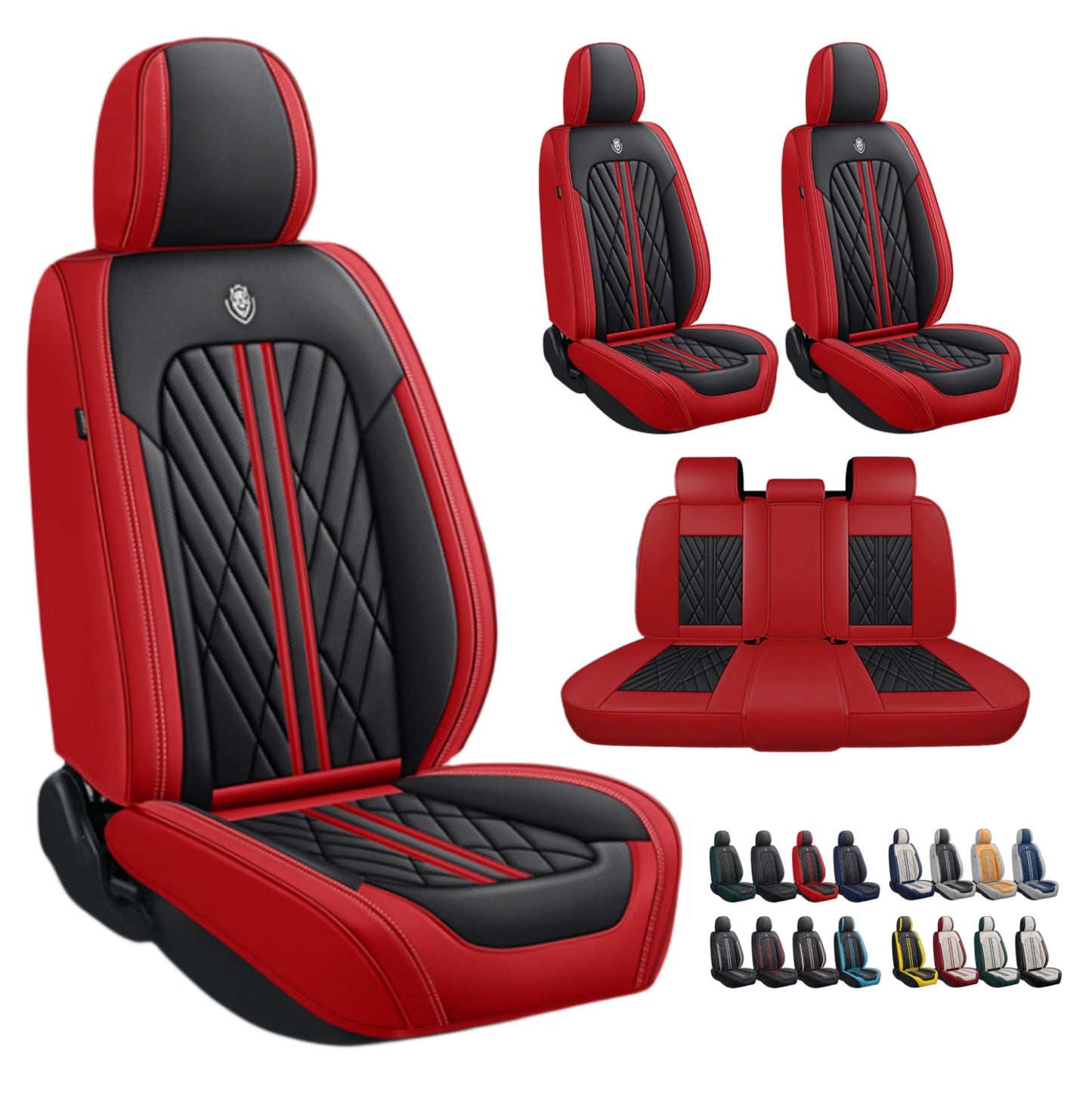 ANKIV Premium Faux Leather Fully Covered Car Seat Cover Custom Fit for Dodge Charger 2002-2023 Non-Slip Interior Seat Cushions Protectors (Full Set 5 Seats,Black Red)