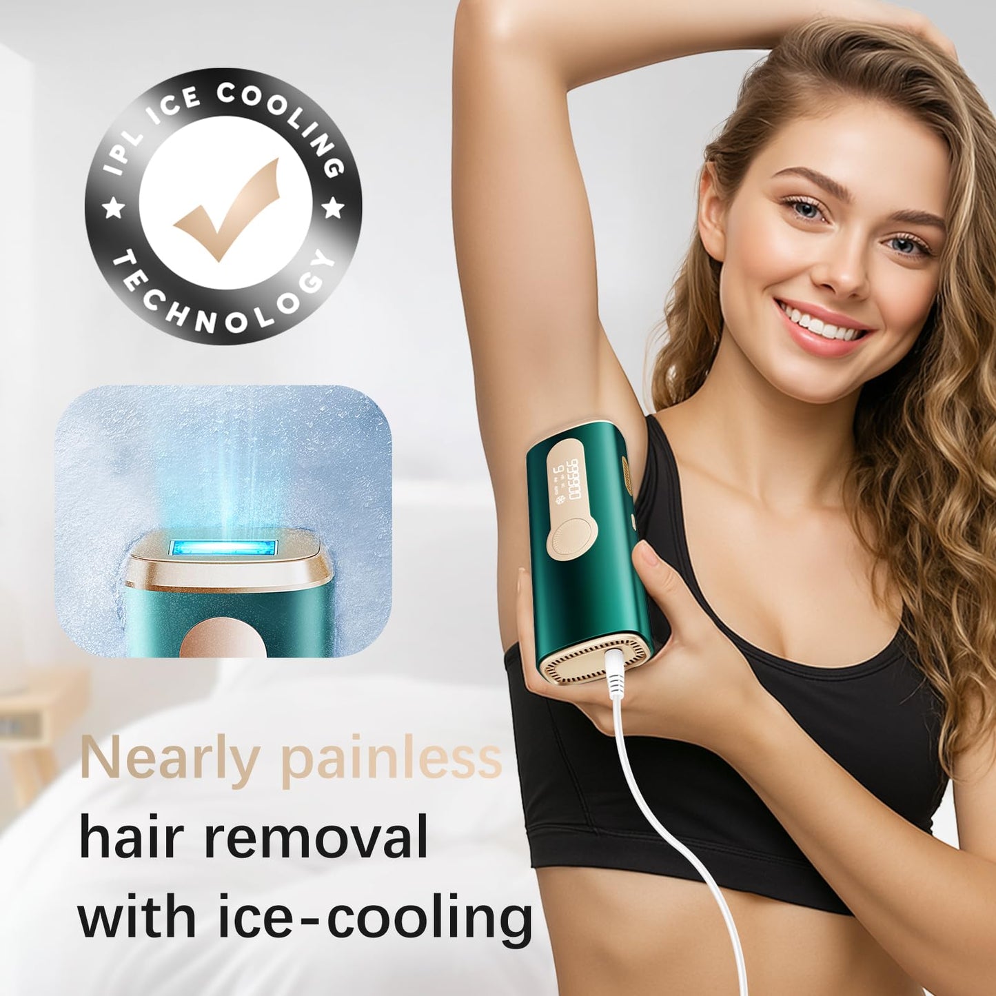 Laser Hair Removal, IPL Hair Removal for Nearly Painless & Long-Lasting Result, Safe At-Home Hair Remover Device for Armpits Back Legs Arms Face Bikini Line, Dark Green