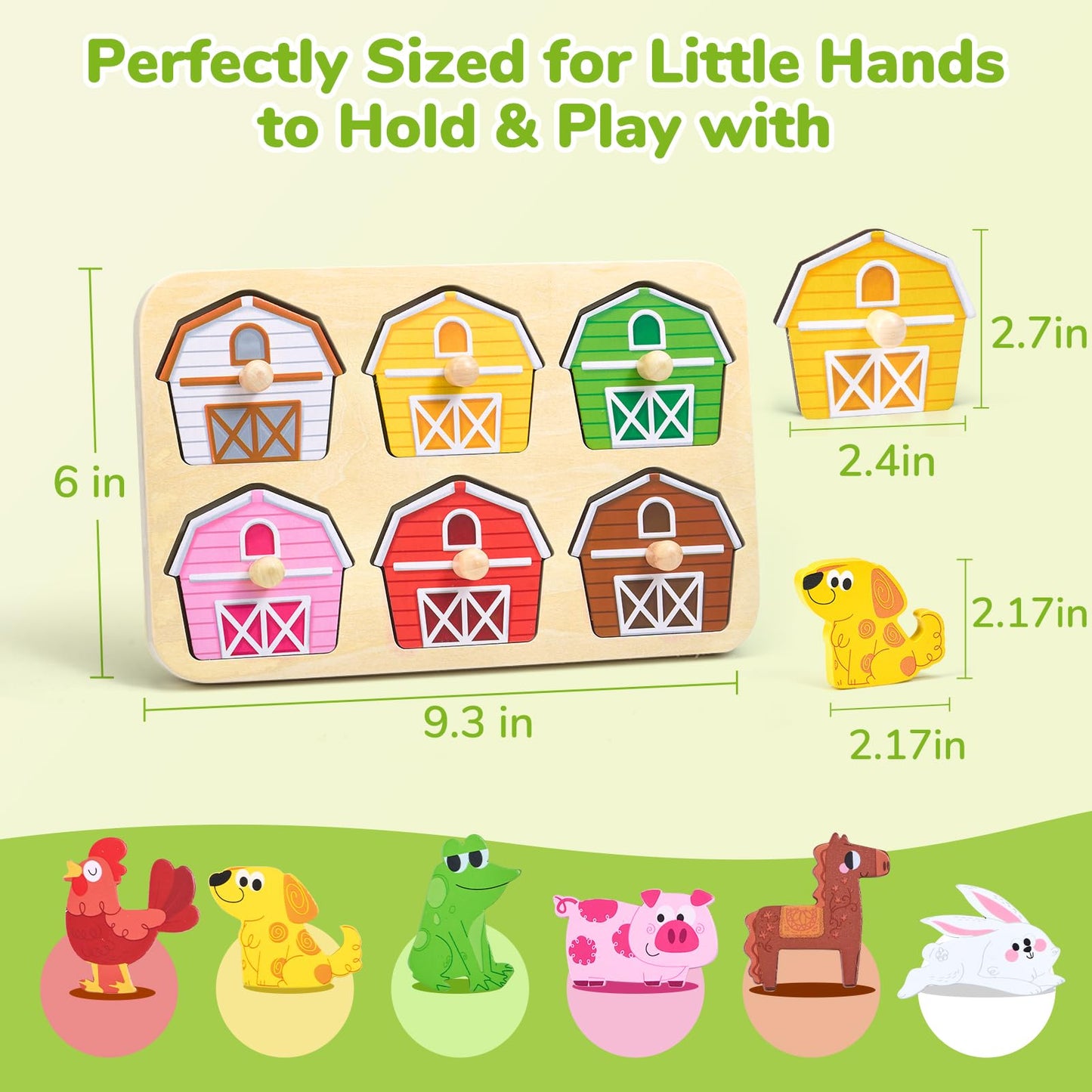 JoyCat Wooden Puzzles for Toddlers 1-3, Montessori Toys for 1 2 Year Old Boy Girl Birthday, Animal Match Farm Peg Puzzles, Preschool Learning Toys for Toddlers Age 1-2