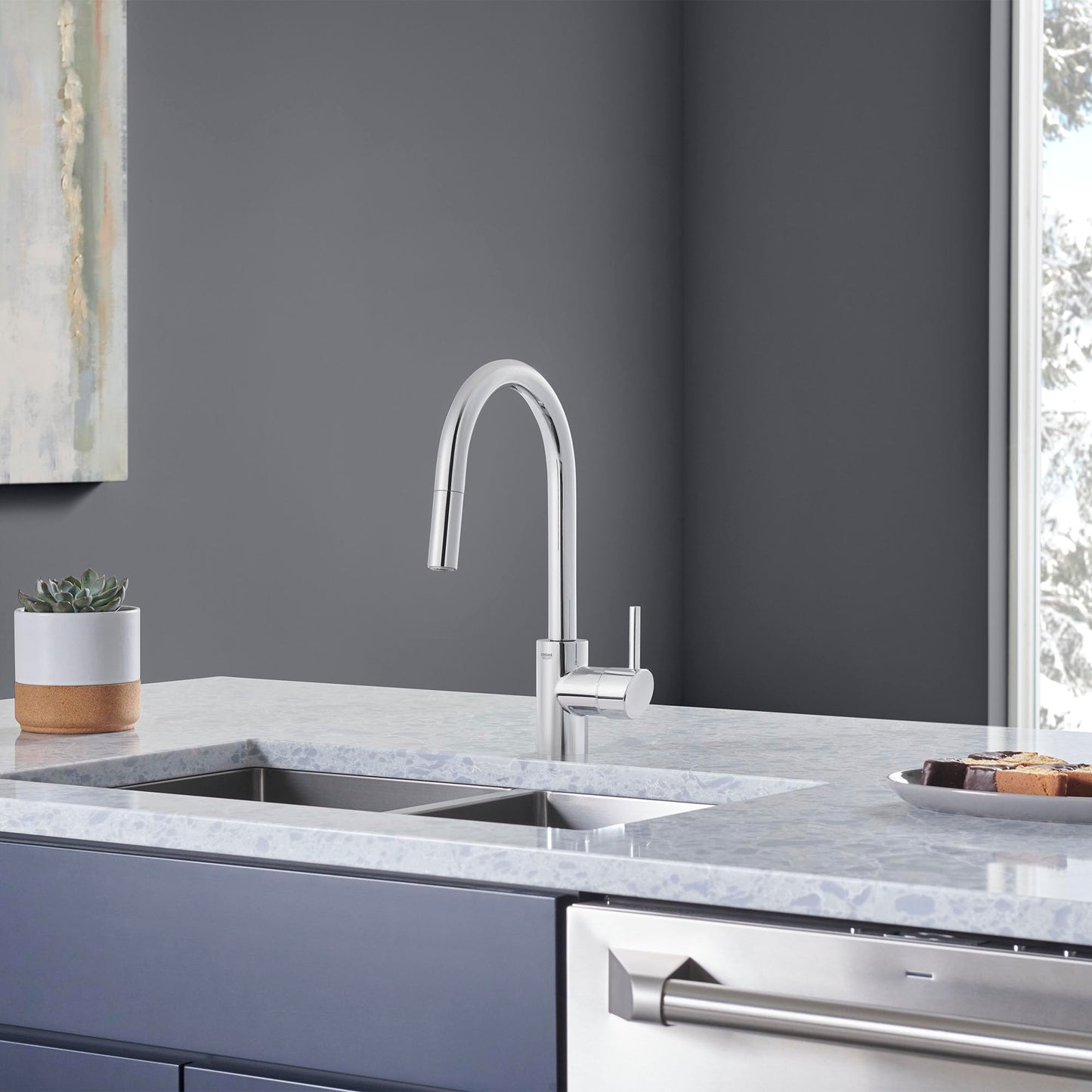GROHE 32665003 Concetto Pull-Down Kitchen Faucet with Sprayer, 1.75 GPM, Chrome