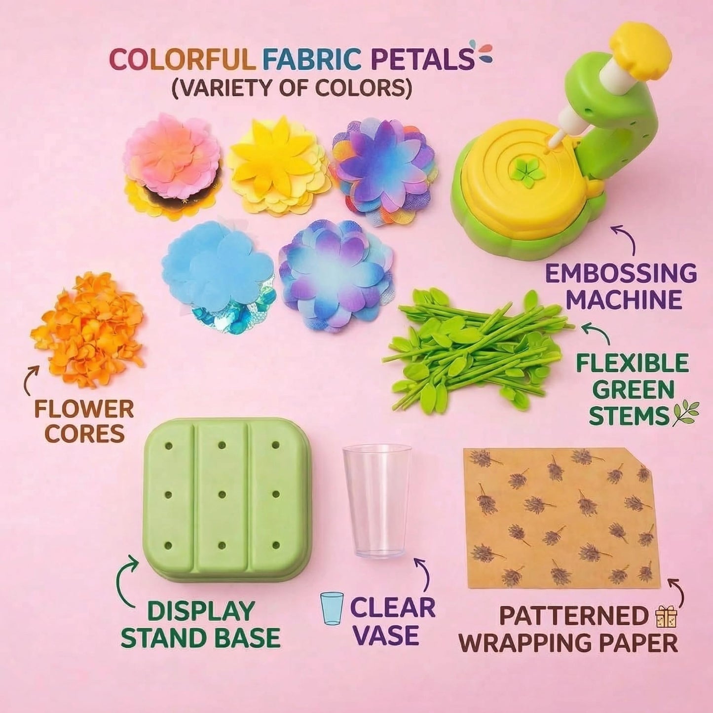 Fabric Flower Bouquets Toys, DIY Craft Kits Toys for Kids - Flowers Market Toy, Build Your Flower Bouquet, Arts & Crafts for 3+ Year Toddler Girl, Educational Activity Preschool B-Day Gifts