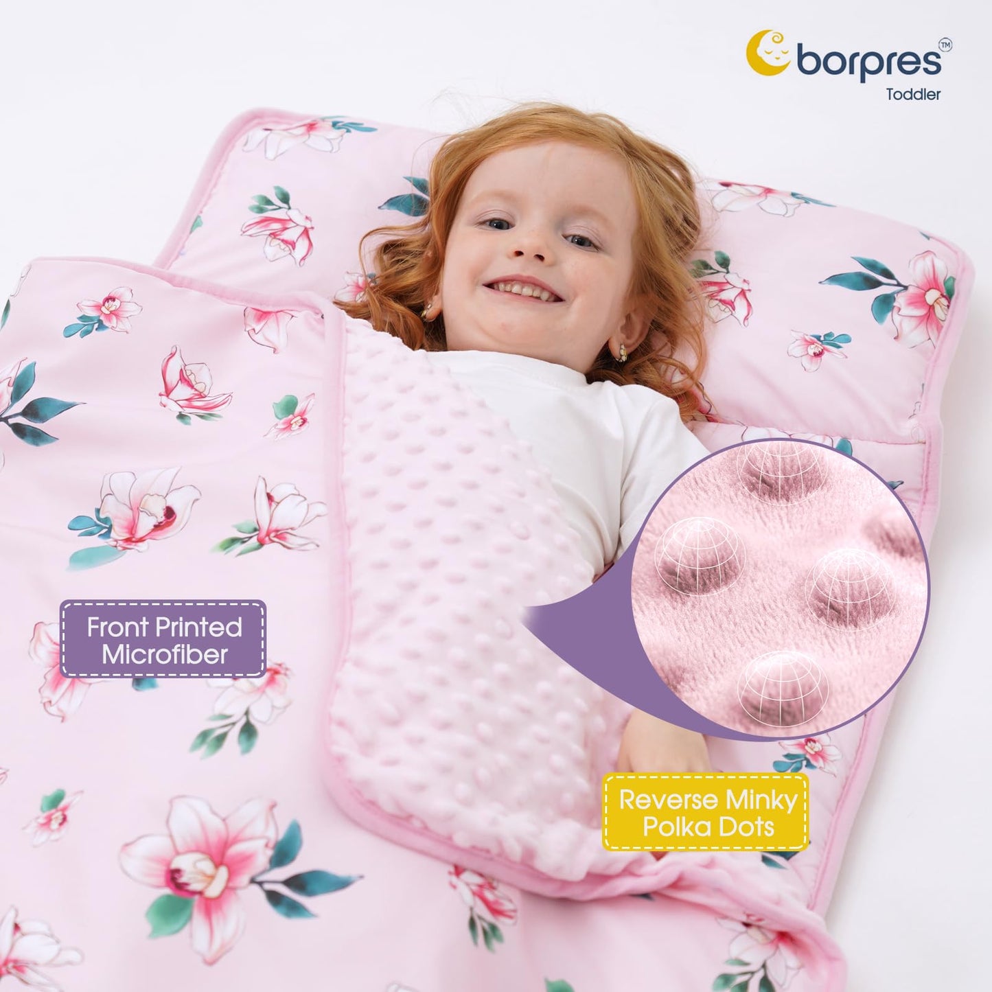 Nap Mat with Pillow Blanket Set: Pink Floral Sleeping Mats for Toddler Kids - Thick Large Roll up Slumber Bag for Daycare Preschool Kindergarten Boys Girls