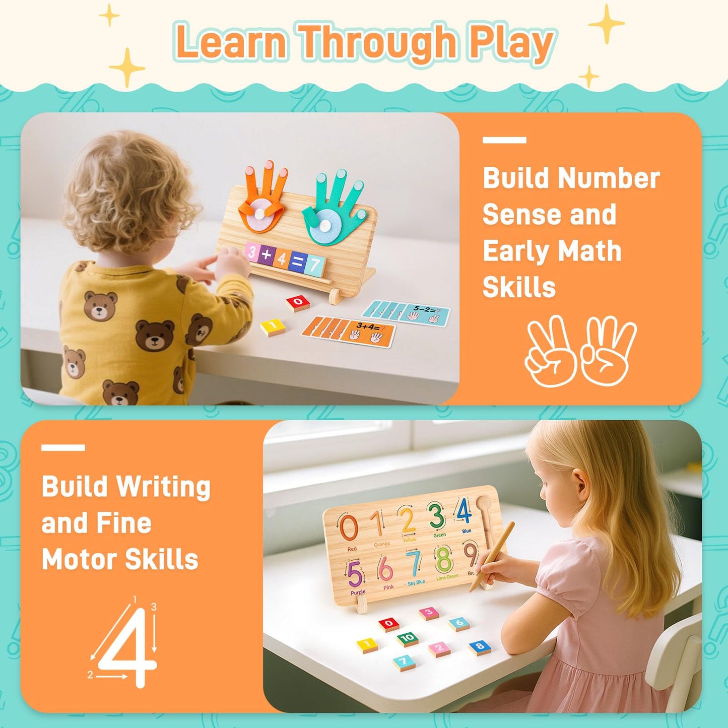 LovesTown Preschool Learning Toys, Educational Math Manipulatives Finger Counting Blocks, Tracing Number for Toddlers, Homeschool Classroom Supplies Birthday Boys Girls Gifts