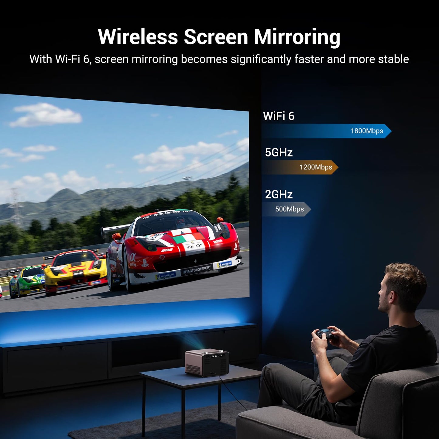 Projector 4K with WiFi and Bluetooth [2000 ANSI/AI Auto Focus/Built in Apps], Outdoor Movie Projector with Smart TV OS 2.0 & Dolby, HAPPRUN Home Theater Projector for Indoor/Outdoor Use