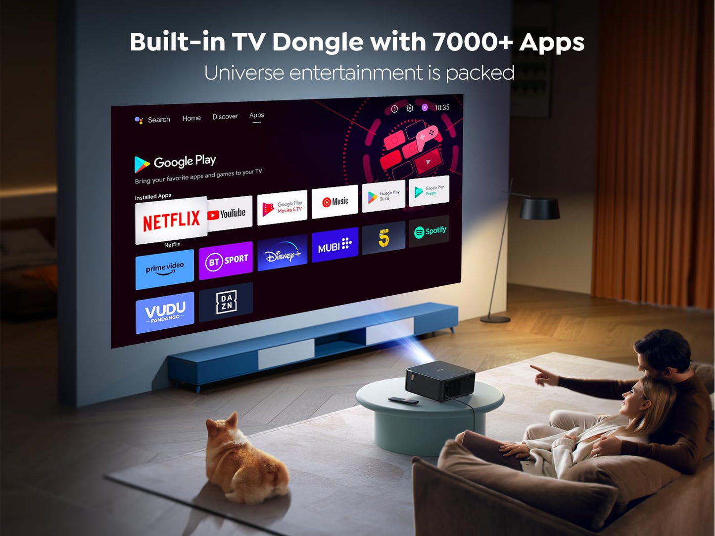 Projector 4K with Google TV, YABER K2s WiFi 6 Bluetooth Projector, Sound by JBL, Dolby Audio, Auto Focus & Keystone,Native 1080P 4K Supported Outdoor Movie Projector with Netflix 7000+ Apps