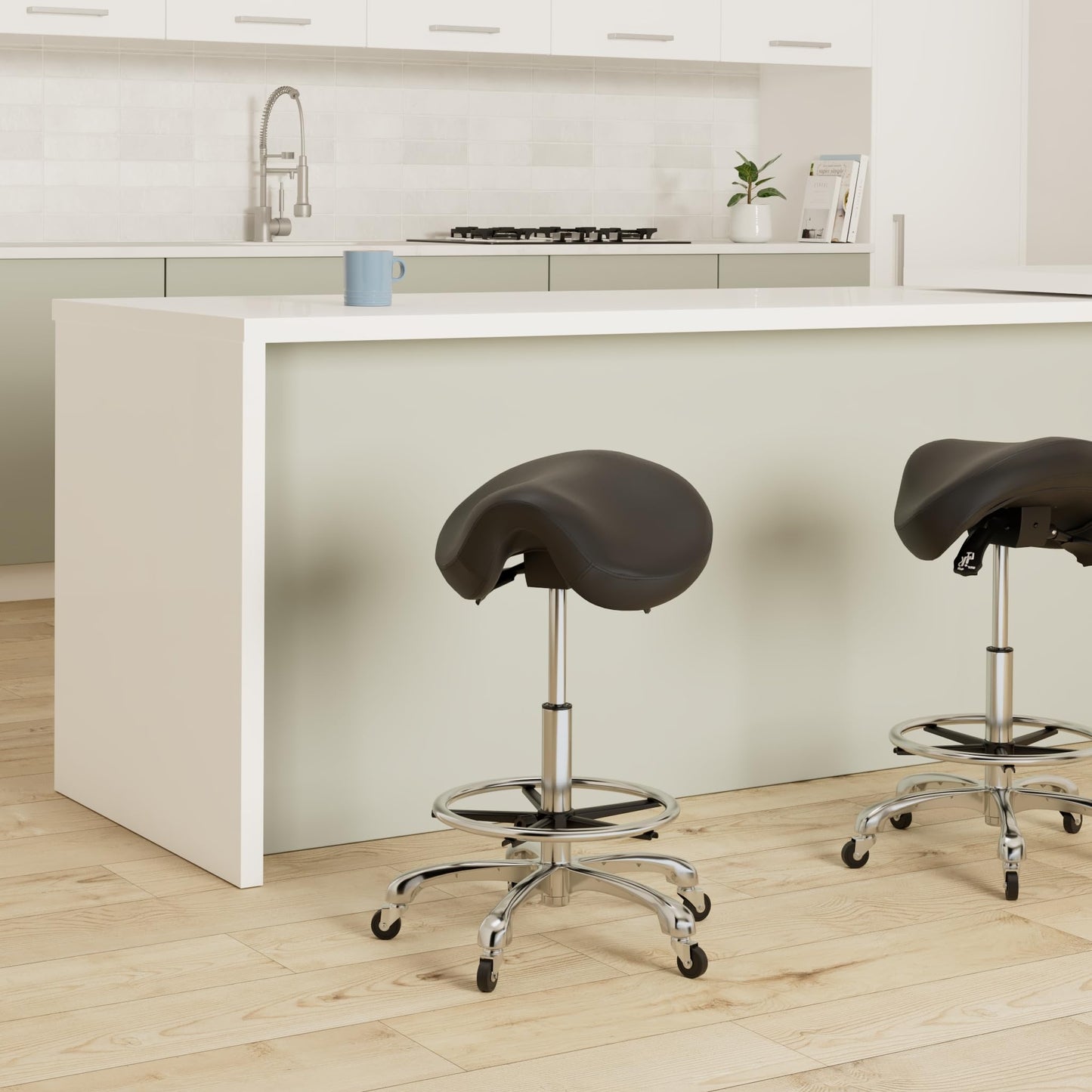 Cadiario Saddle Tilting Stool Rolling Chair with Thicker Seat Swivel Ergonomic Height Adjustable Footrest Wheels for Beauty Spa Salon Dental Medical Clinic Kitchen Home Office Shop Bar Black
