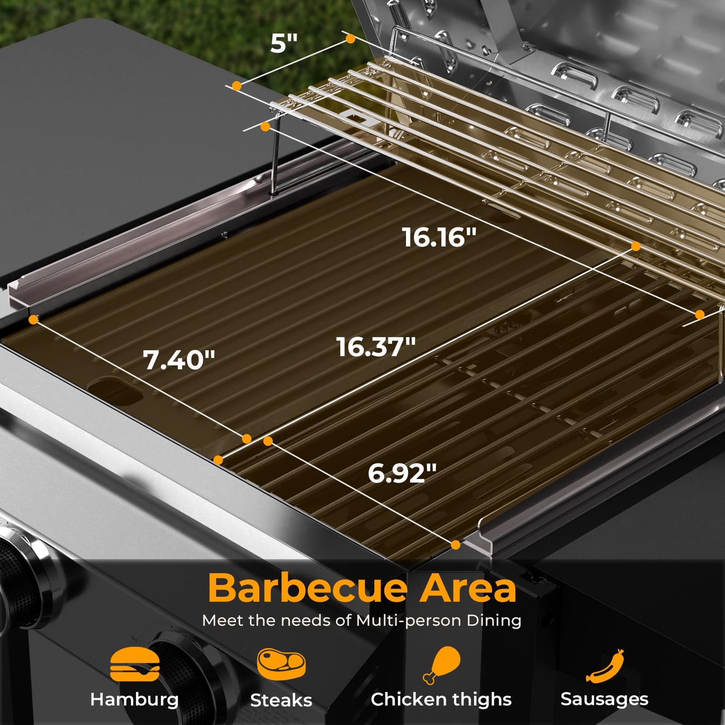 R.W.FLAME G20B Propane Gas Grill with 2-Burner, 16000 BTU Stainless Steel Outdoor BBQ Grill for Cooking with Top Cover Lid,Wheels,Side Storage Shelves,hooks Portable Barbeque for Patio Garden Camping
