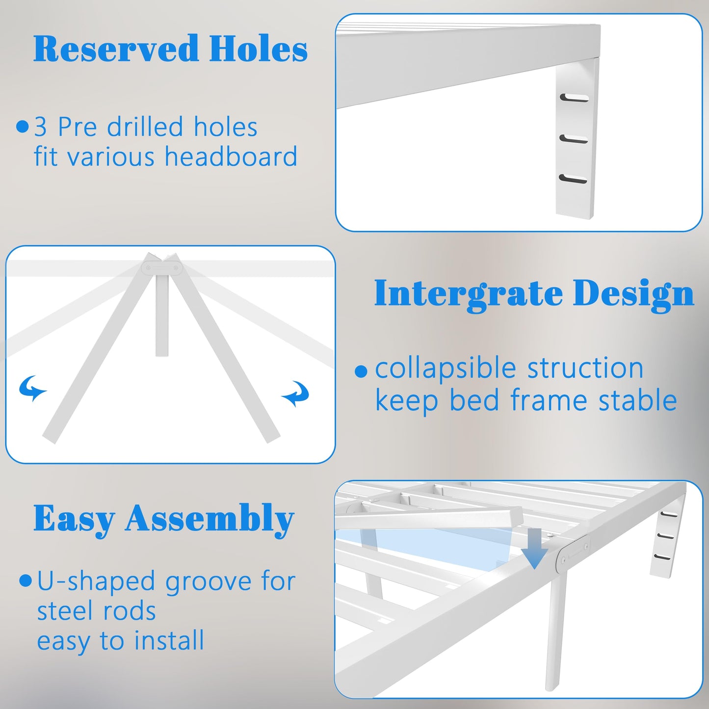 KOSOSO 12 Inch King Size Bed Frame with Metal Gaskets, White Bed Frame King Size No Box Spring Needed, Heavy Duty Steel Platform Support, Round Corner Design, Reserved Holes, Noiseless, Storage Space