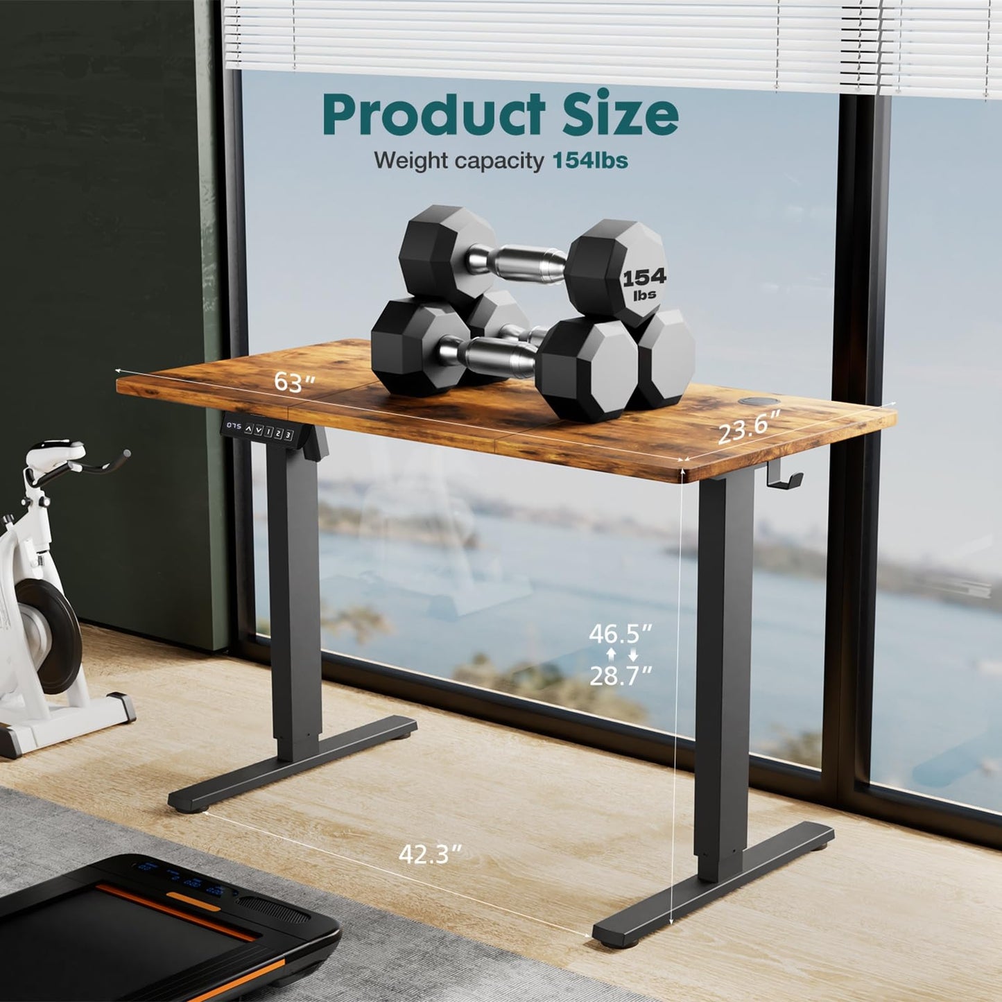 KMFurnila Electric Standing Desk Adjustable Height, 63" x 24", Sit Stand up Desk with 3 Memory Settings, Computer Desk with Cable Management for Home Office, Metal Frame, Brown