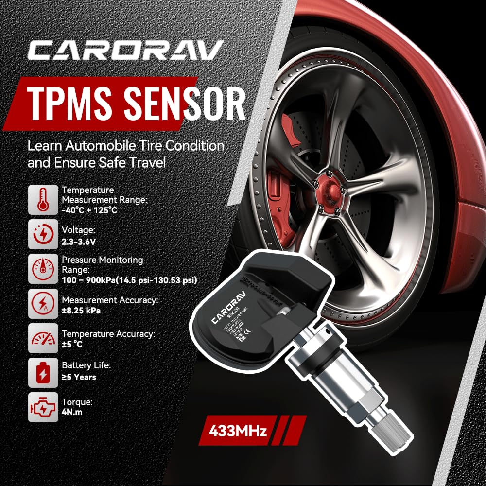56029398AB TPMS Sensor, Tire Pressure Sensor Replacement for Chrysler Jeep Wrangler, Dodge Ram 1500 2500 3500, Replaces 68142397AA 68241067AA 4-Pack 433MHz