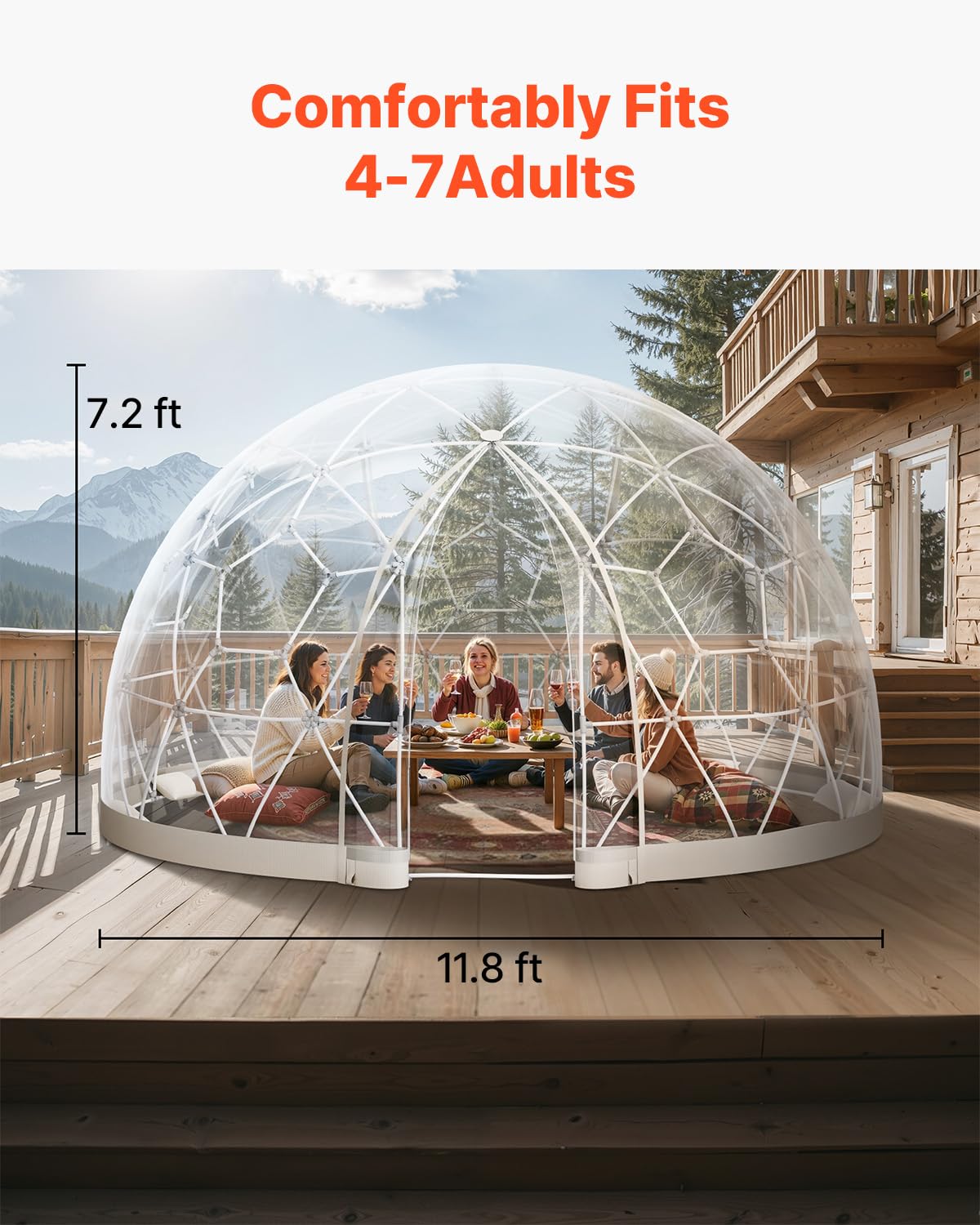 VEVOR Garden Dome Tent, 12 x 7.2 ft Clear Bubble Tent House for 4-7 Person, Waterproof PVC Geodesic Dome Greenhouse with Ventilated Window, Outdoor Igloo Tents for Patio Backyard Party Camping