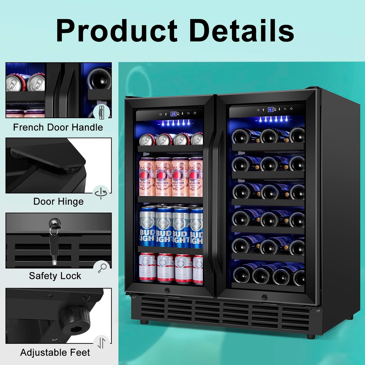 Velieta 30 Inch Wine and Beverage Refrigerator, Upgrade Dual Zone Wine Cooler, 30'' Wine beverage Fridge Built in or Freestanding Under Counter Large Capacity Glass Door Advanced Cooling System,Black