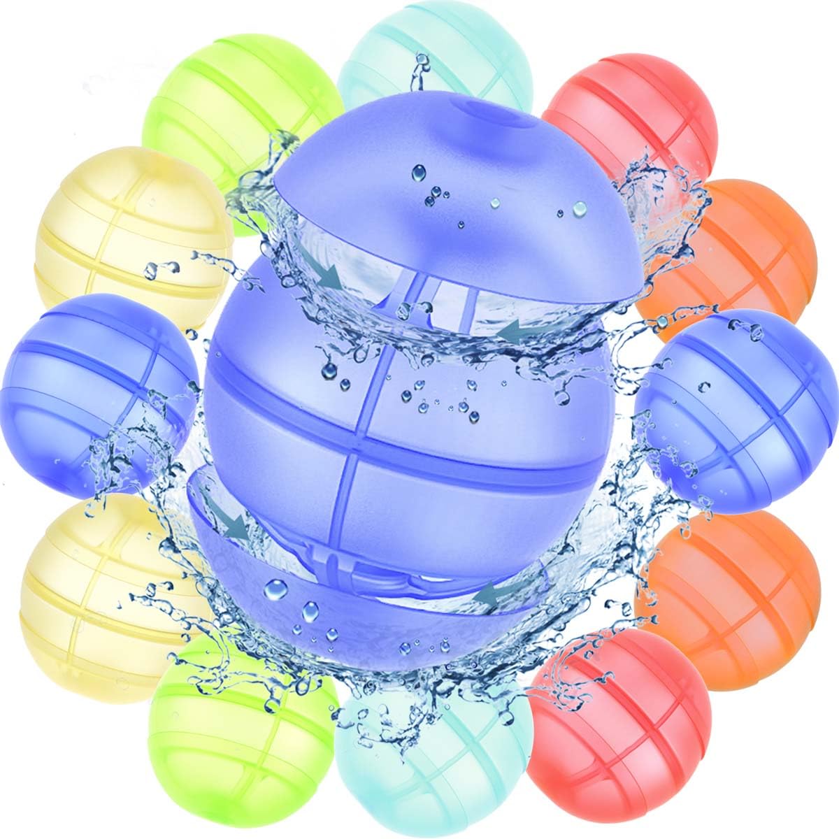 Reusable Water Balloons, 12PCS Self Sealing Silicone Water Bomb Balls Quick Fill for Kids, Refillable Water Balloons for Pool Summer Party Water Fight Game