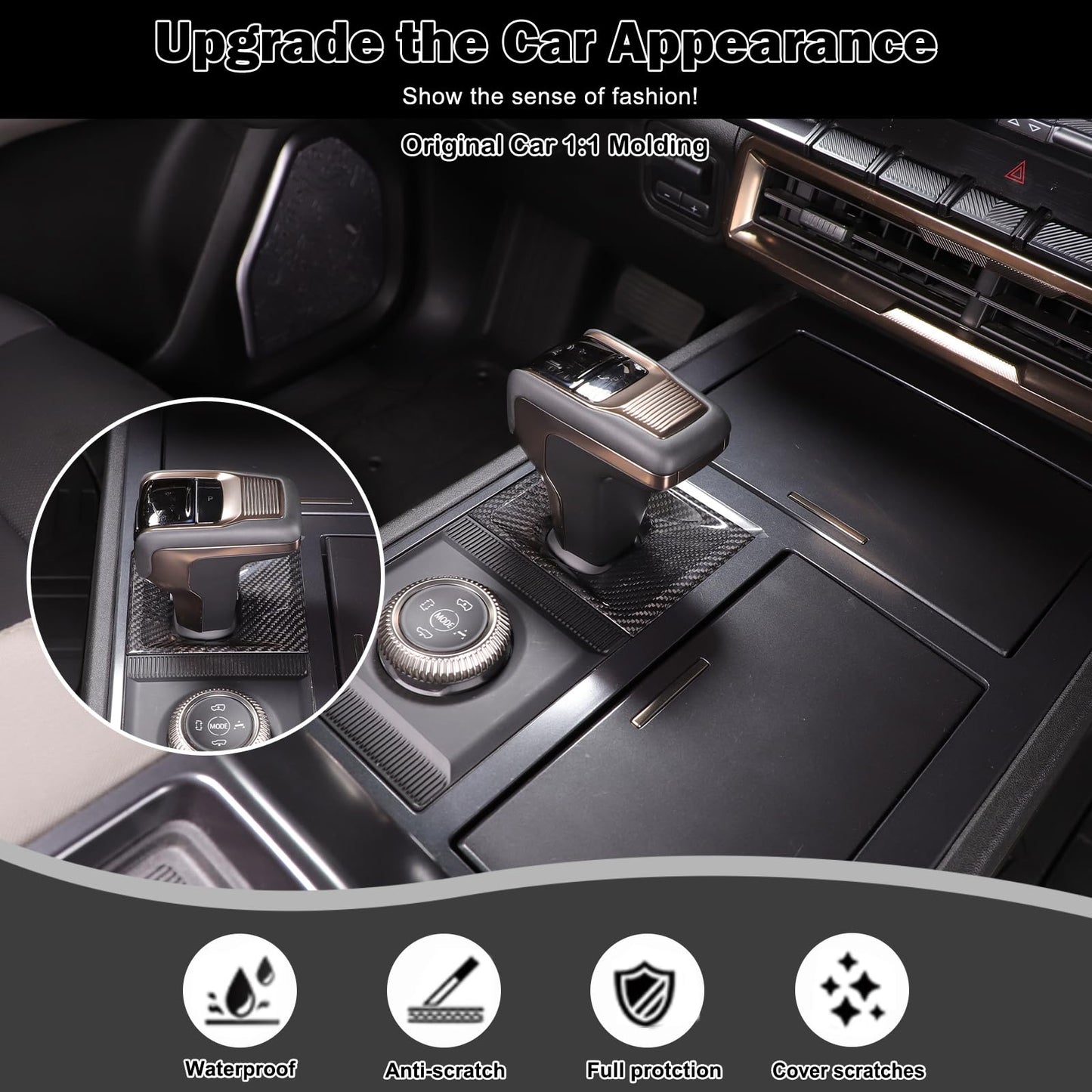 Suetlcoity for Hummer EV Accessories Gear Shift Knob Panel Frame Trim Compatible with Hummer EV SUV Pickup 2022-2024-2025 Center Consoles Gear Shift Knob Base Panel Cover Genuine Carbon Fiber Trim