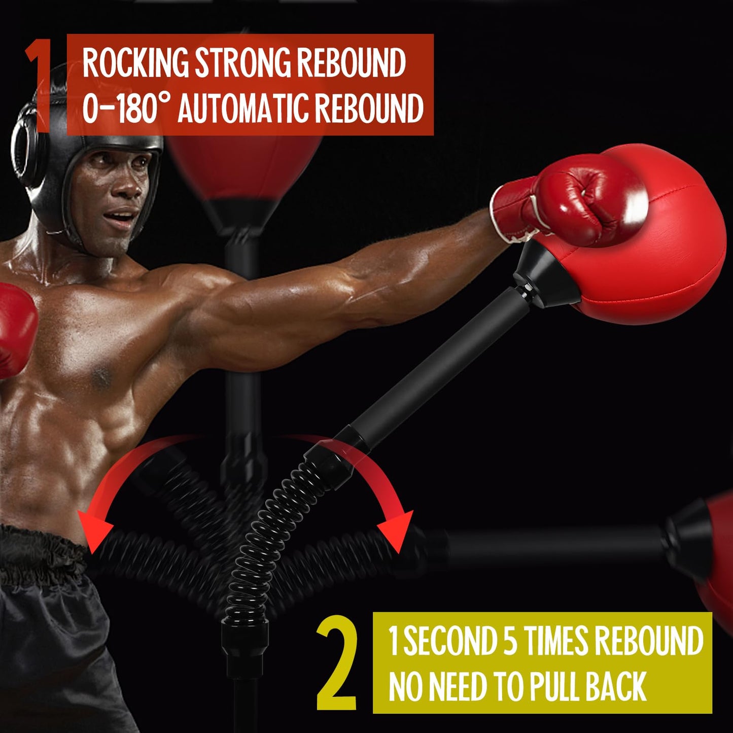 Speed Bar with Stable Base - MMA High Energy Spring - Reflex Bag Free Standing Boxing Bag with Adjustable Height & Durable Stress Relief Ball for Fitness Enthusiasts (red)