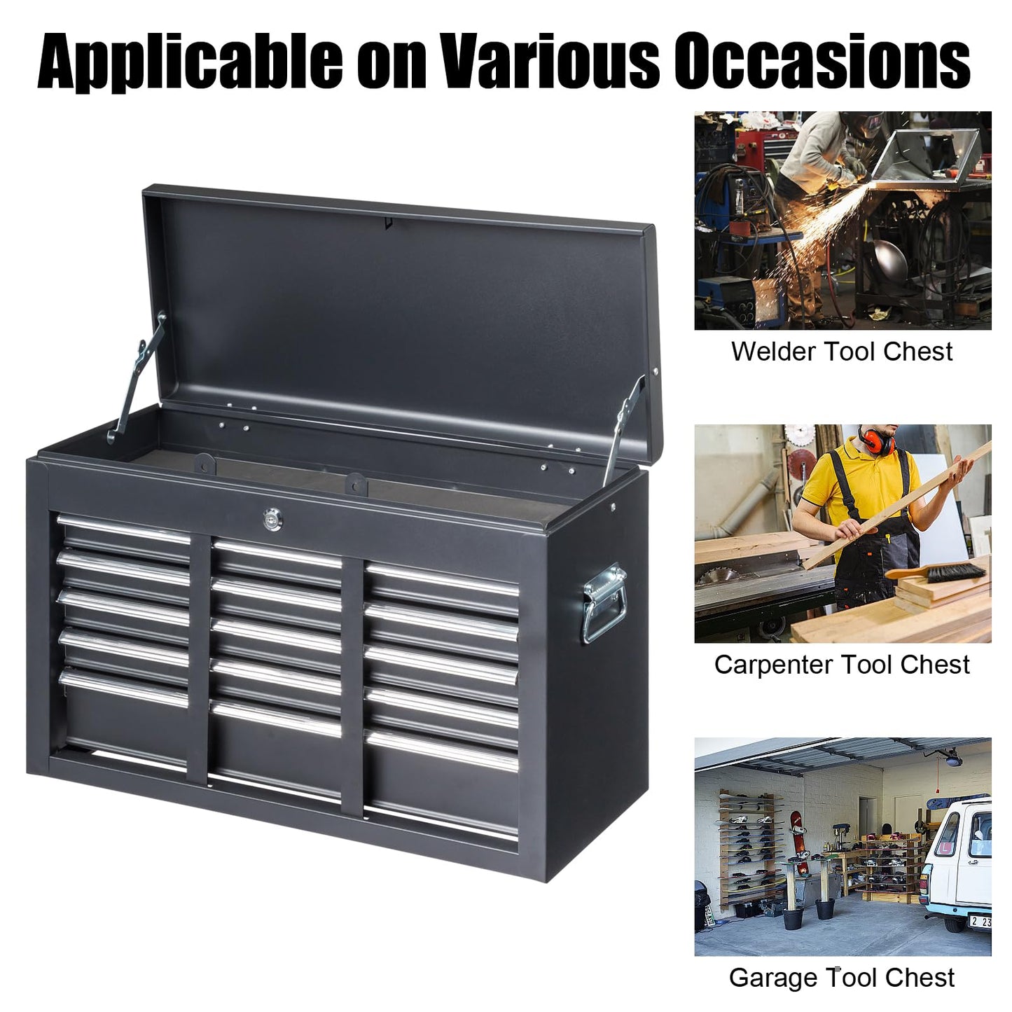 Winado 24" Portable Tool Box, 5 Drawers & Top Storage Tray Tool Box with Drawers, Lockable Metal Tool Chest Cabinet for Garage, Warehouse, Repair Shop & Home