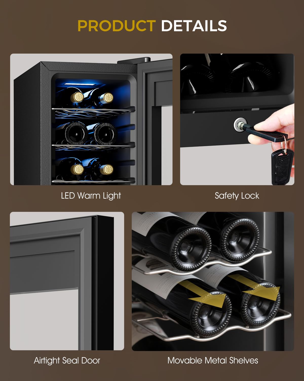 Feelfunn 12 Bottle Wine Cooler Refrigerator - Small Wine Fridge for Red, White, Champagne, Freestanding Wine Cellar with Glass Door & Digital Temperature Control for Home Bar, Office