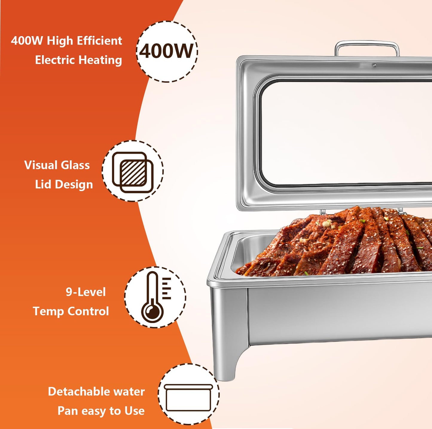 Electric Chafing Dishes for Buffet, Electric Buffet Food Warmer with Adjustable Temperature Control and Versatile Food Pan Options for Catering Buffet Applications.