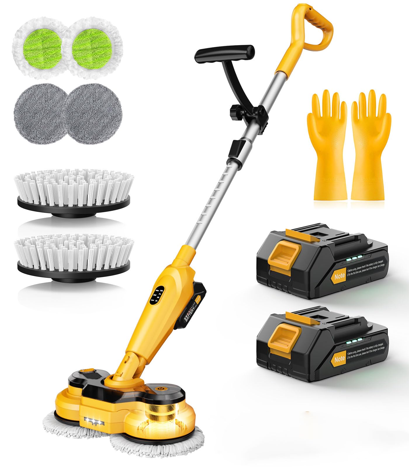 qimedo 6000mAh Battery Cordless Electric Mop M3 Pro, 800RPM Electric Power Scrubber & Mops for Floor Cleaning, Automatic Spin Mops with Smart Display,Rotating Mop with LED Light & Water Spray