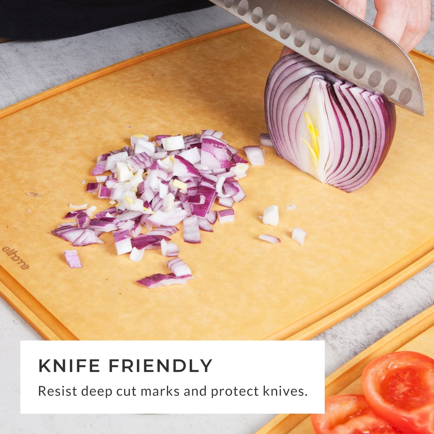 Elihome Essential 3-piece Dishwasher Safe Non Slip Juice groove Cutting Board Set and 5-piece Premium Stainless Steel Kitchen Knife Set