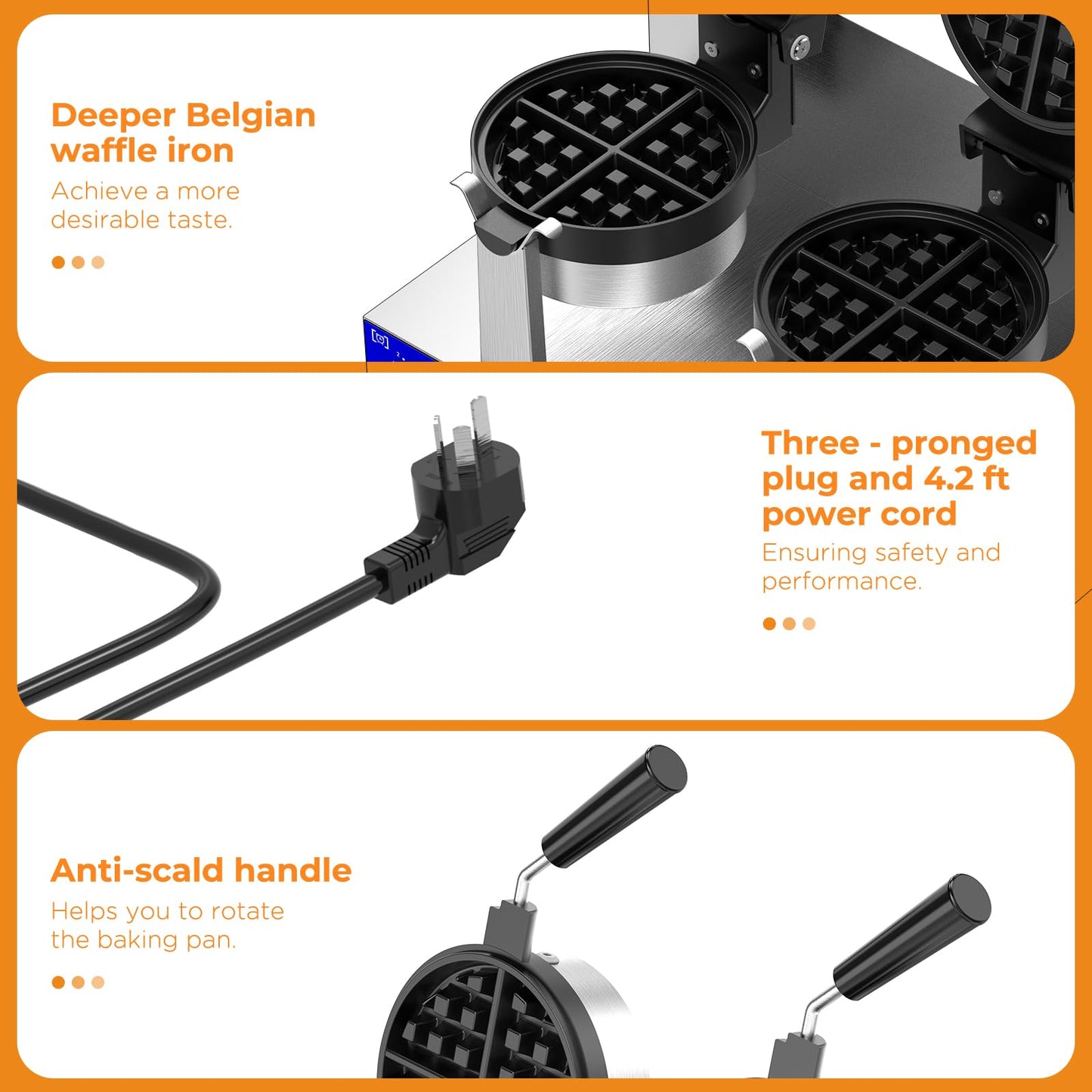 HTTSICHI Commercial Belgain Waffle Maker - Rotating Double Waffle Maker w/Non-stick and 1.2 in Thick, Filp Belgian Waffle Machine w/ 122-572℉ Temp Range and Timer, Stainless Steel Waffle Iron, 2400W