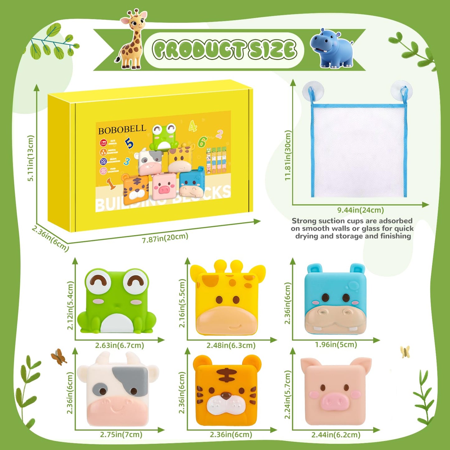 BOBOBELL Animal Soft Baby Blocks,Silicone Squeeze Building Blocks Stacking Toys for 6+ Months Babies,Early Learning Touch Education Toys with Numbers Animals Fruits Texture Baby Gifts Easter Basket
